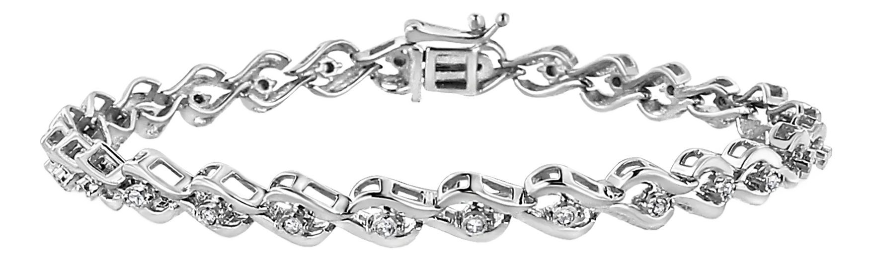 925 Sterling Silver 1/10 Cttw Round-Cut Diamond Link