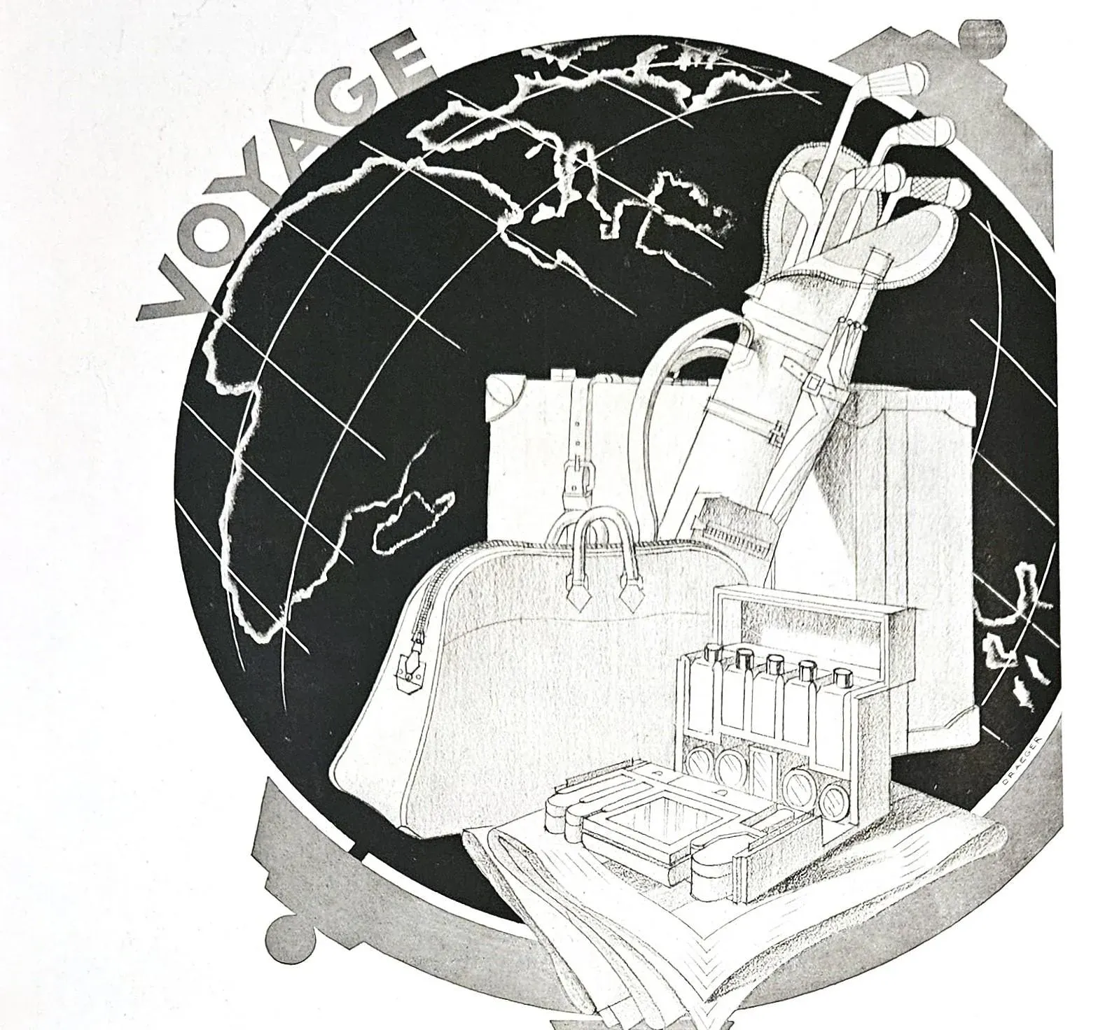 1931 French Art Deco Hermes Travel, Golf Advertisement Print, Rare