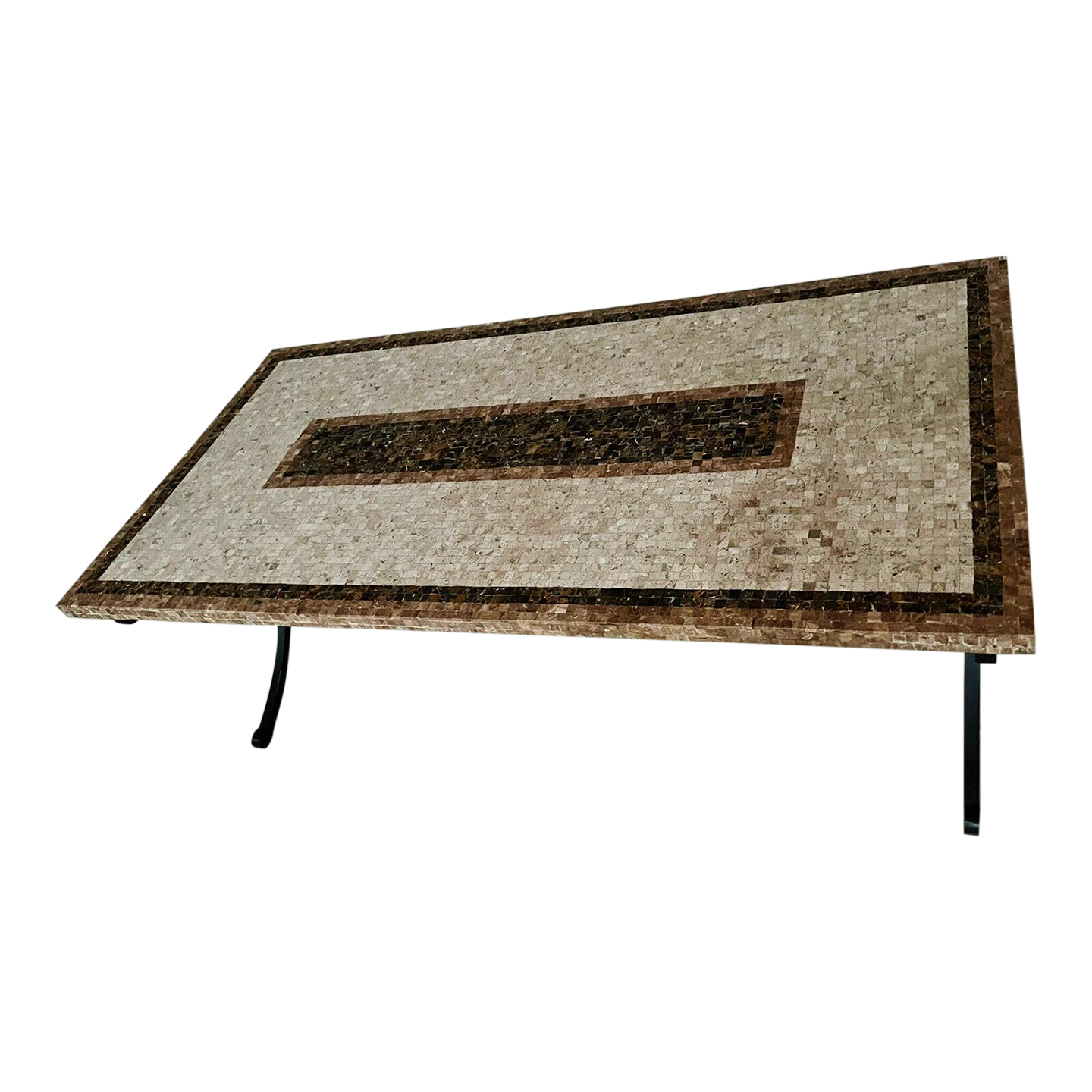 Arhaus Travertine Marble Mosaic Coffee Table Wrought Iron Base Chairish