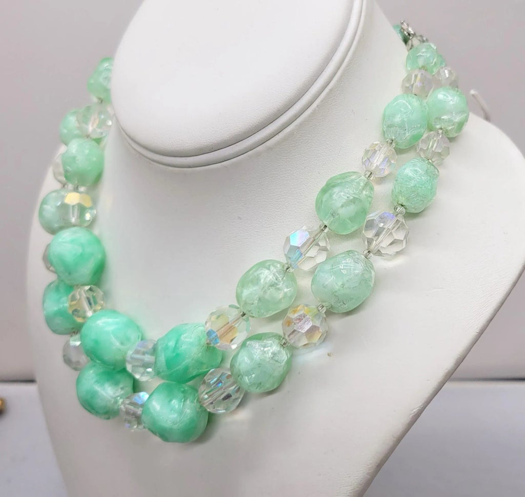 Vintage 1960s Signed Castlecliff 2 Strand Green & Aurora Borealis 