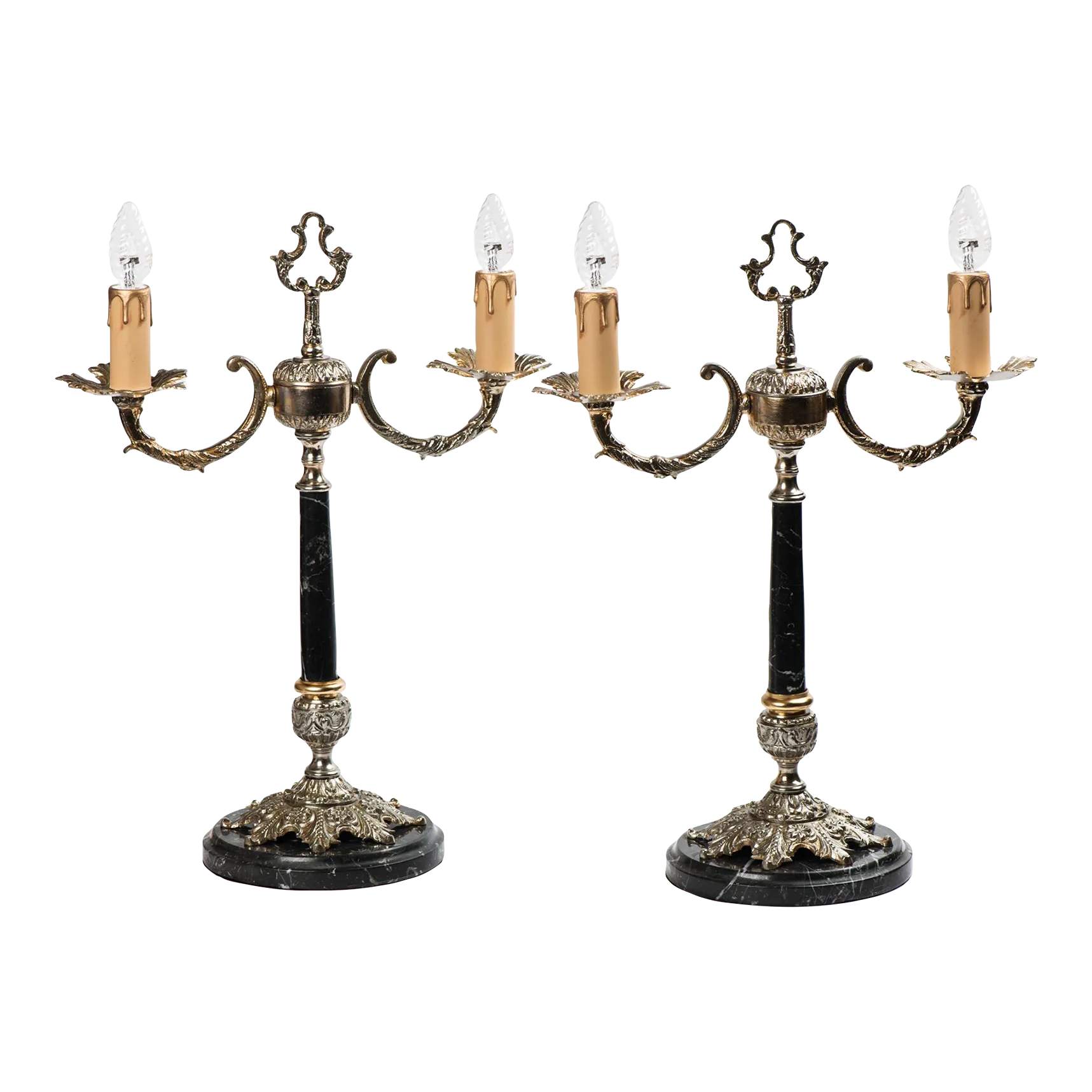 Marble & Brass Candelabras Table Lamps a Pair Chairish