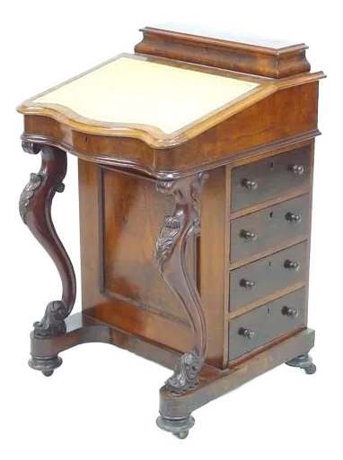 19th Century English Victorian Walnut and Mahogany Davenport