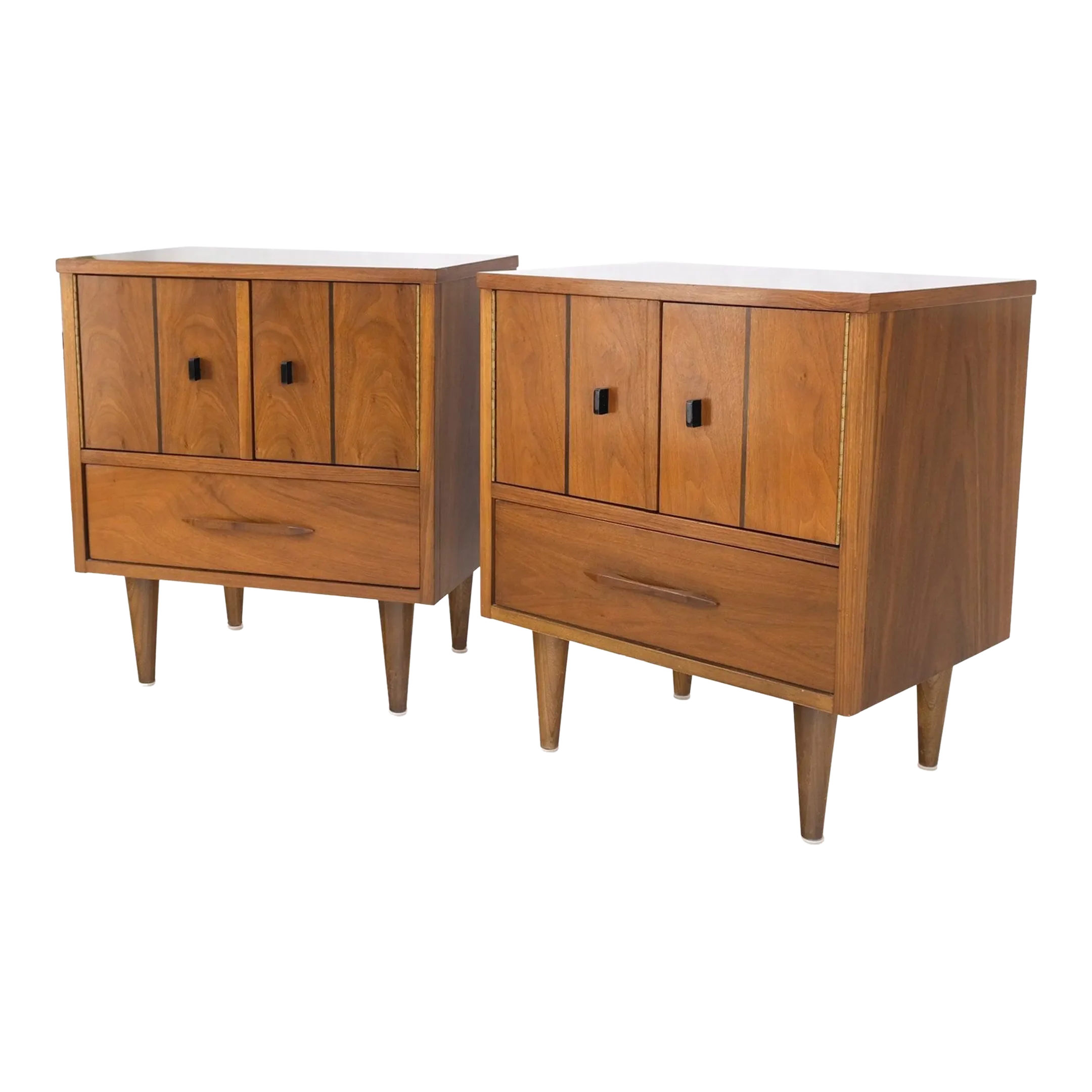 Light Walnut Double Door Compartment One Drawer Cone Tapered Legs End