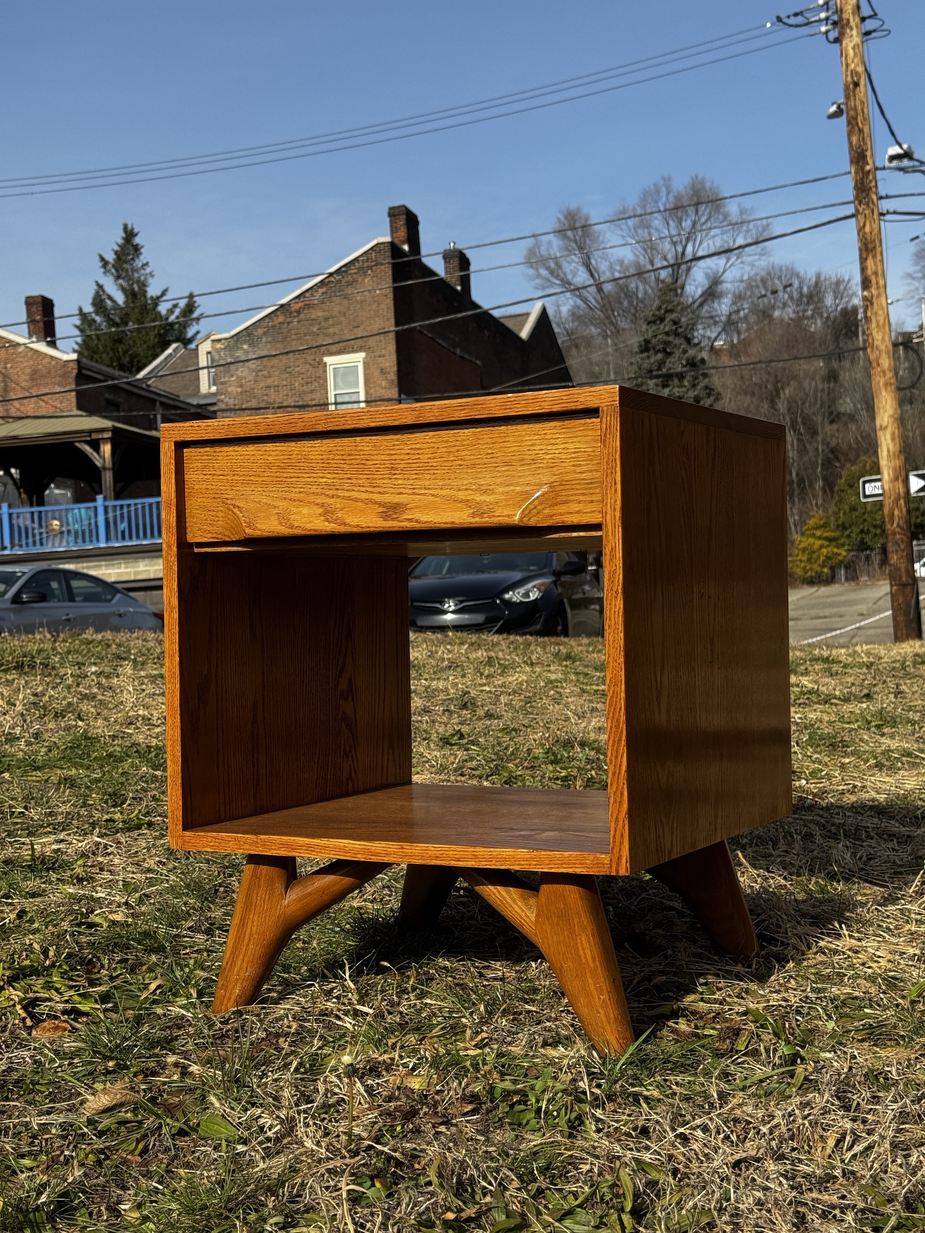 1950s Jack Van Der Molen Oak MCM Full Bed & Nightstand | Chairish