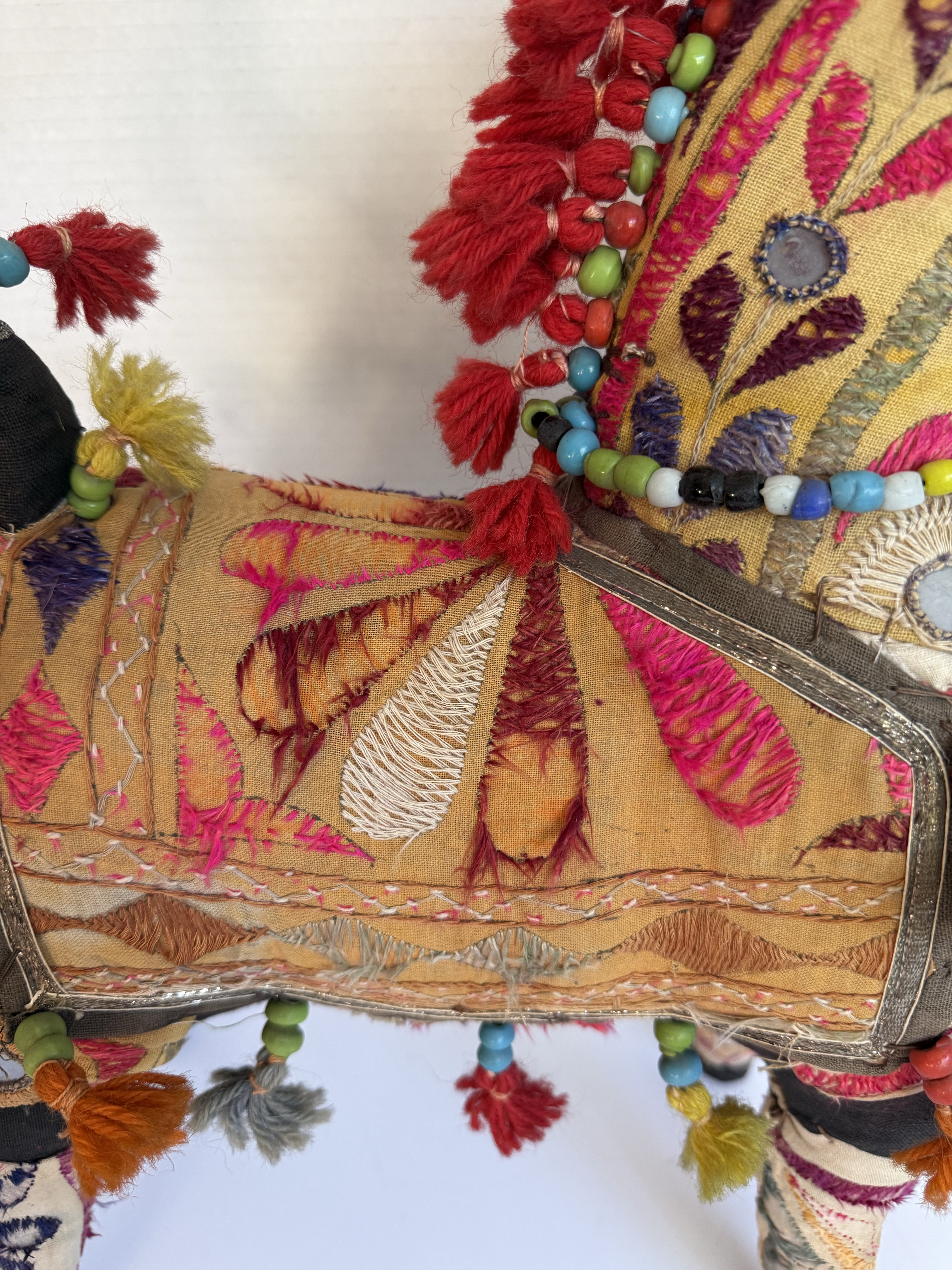 Antique Rajasthani Embroidered Textile Art Horse Figurative Sculpture