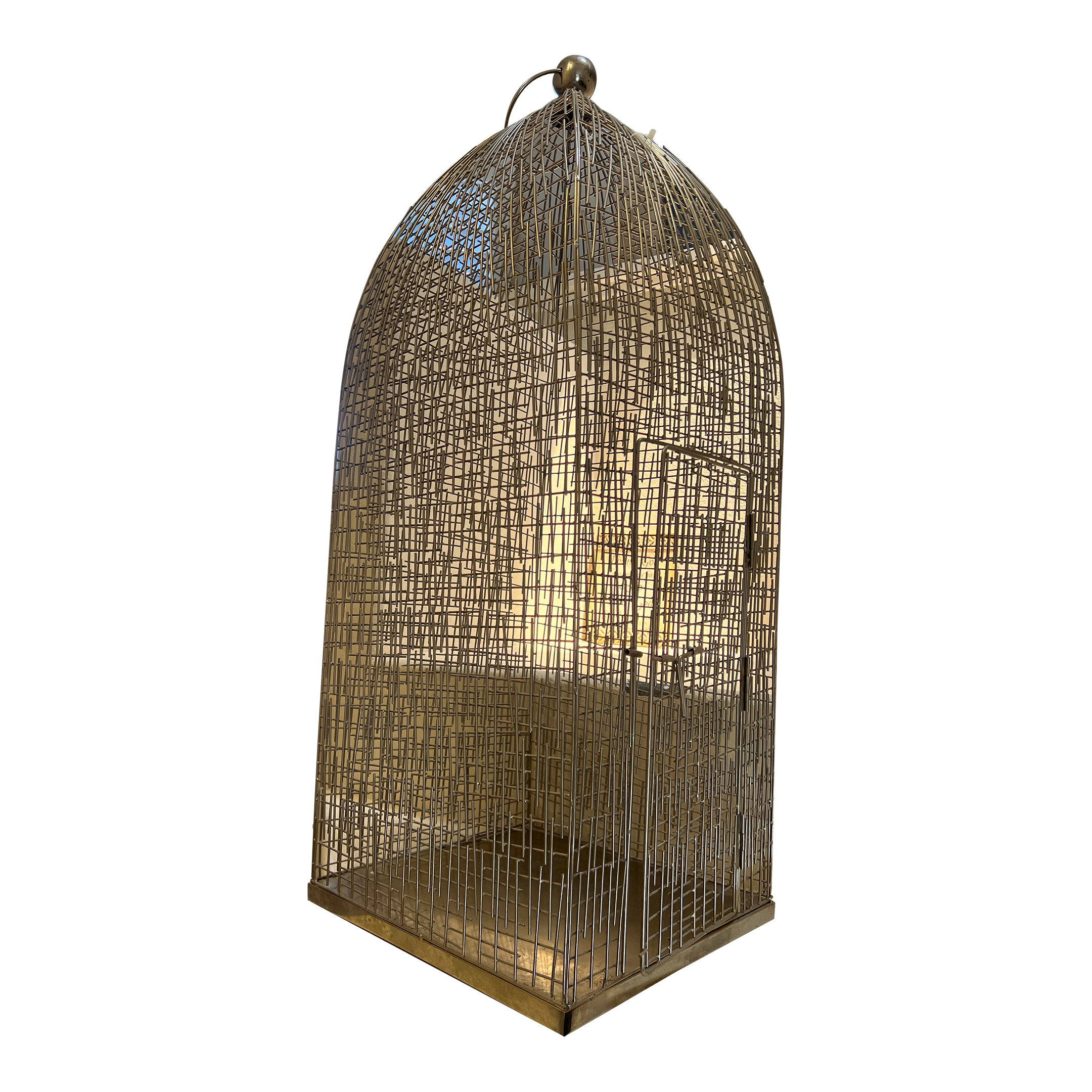 Vintage Silver Color Brutalist Bird Cage | Chairish