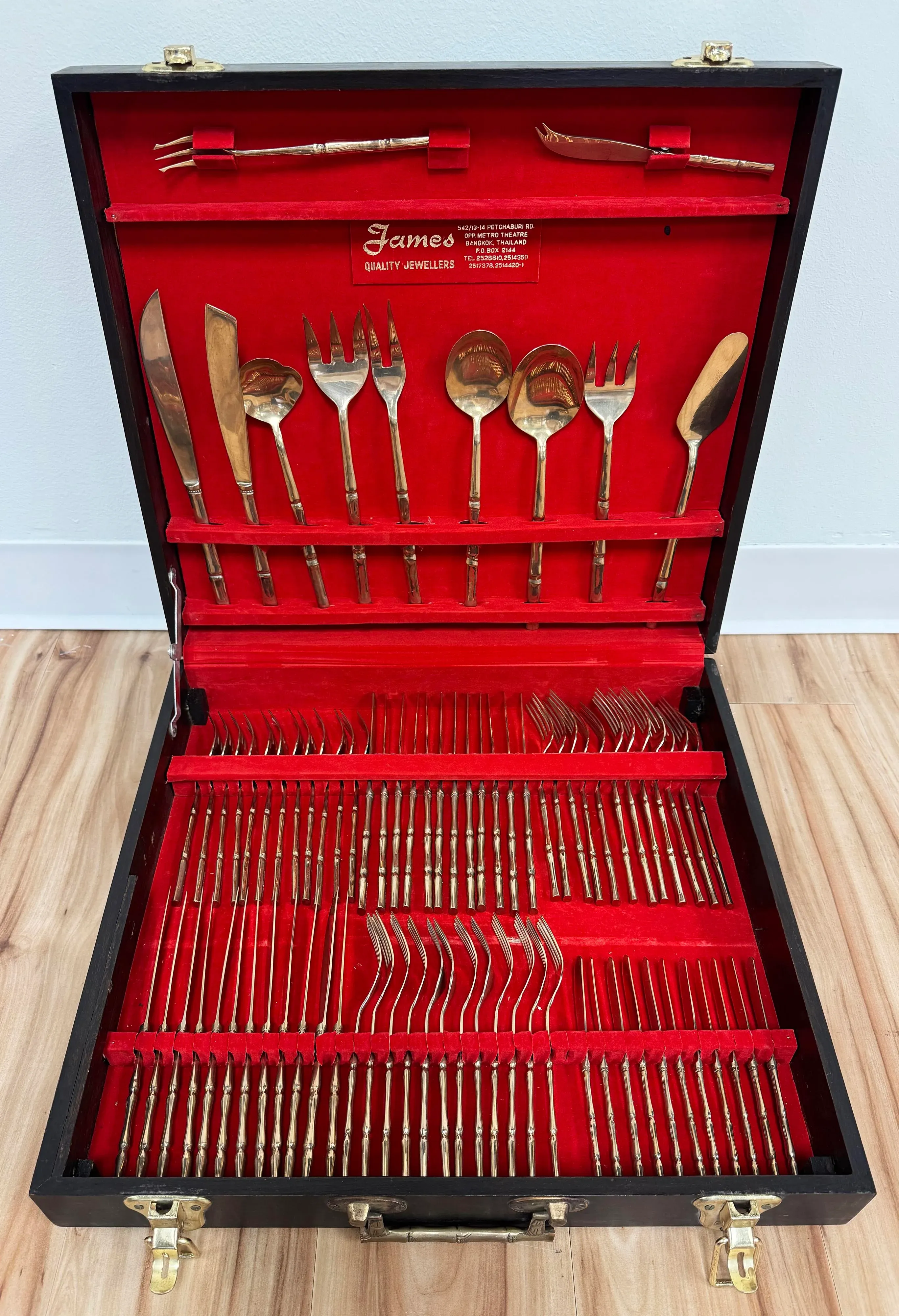 Vintage Faux Bamboo Nickelbronze Flatware - Set of 143 | Chairish