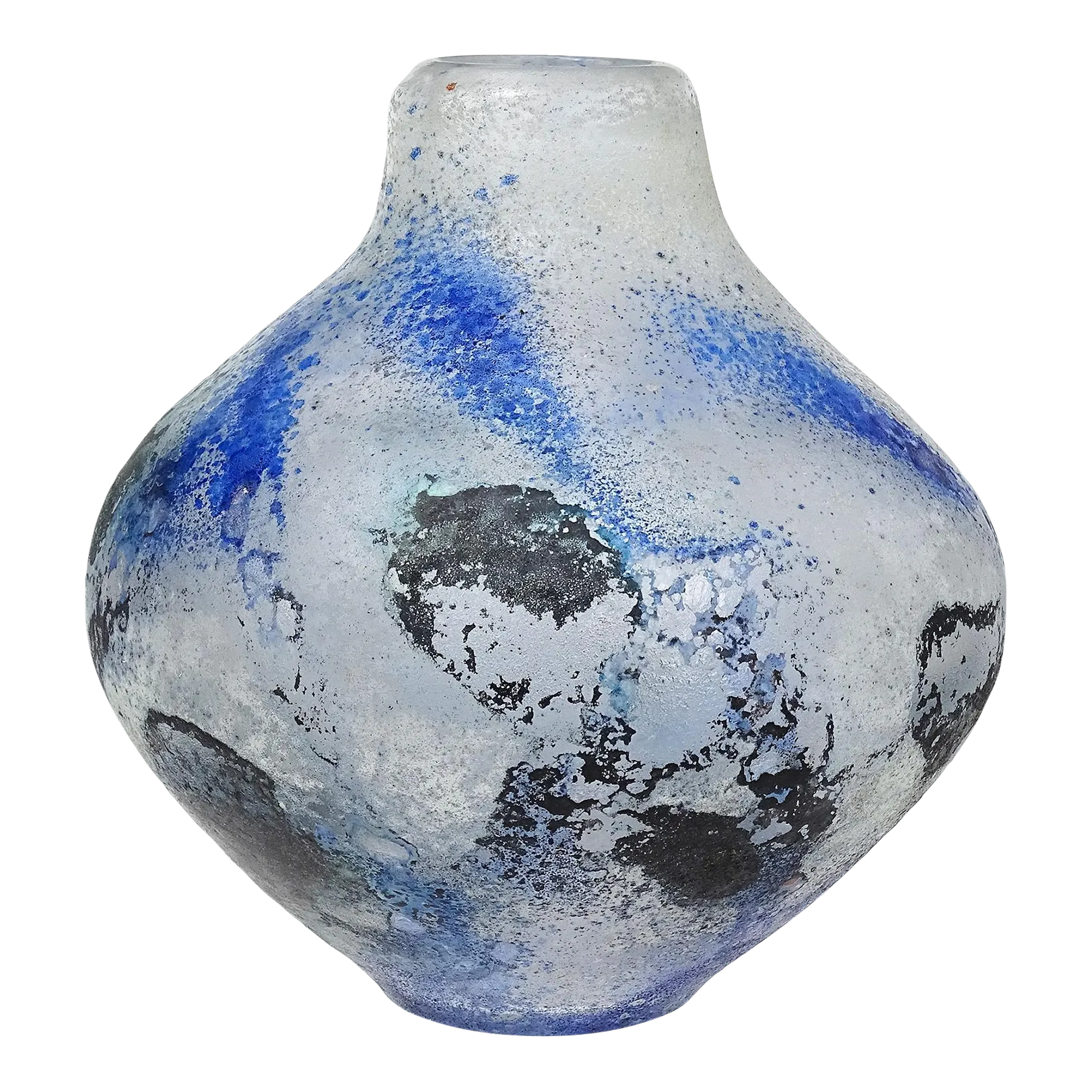Murano Seguso Arte Vetro Vintage Blue Black Abstract Scavo