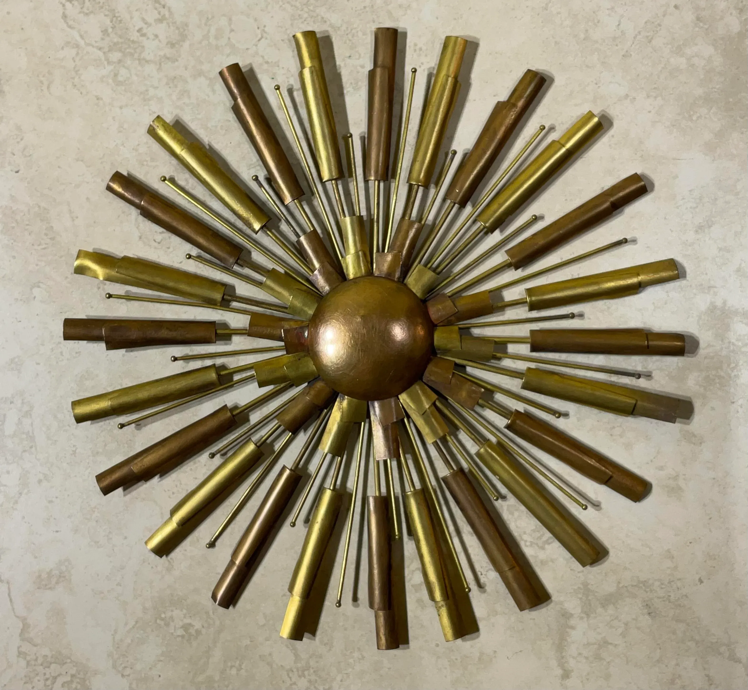 Mid-Century Modern Brass & Copper Sunburst Wall Art Medallions