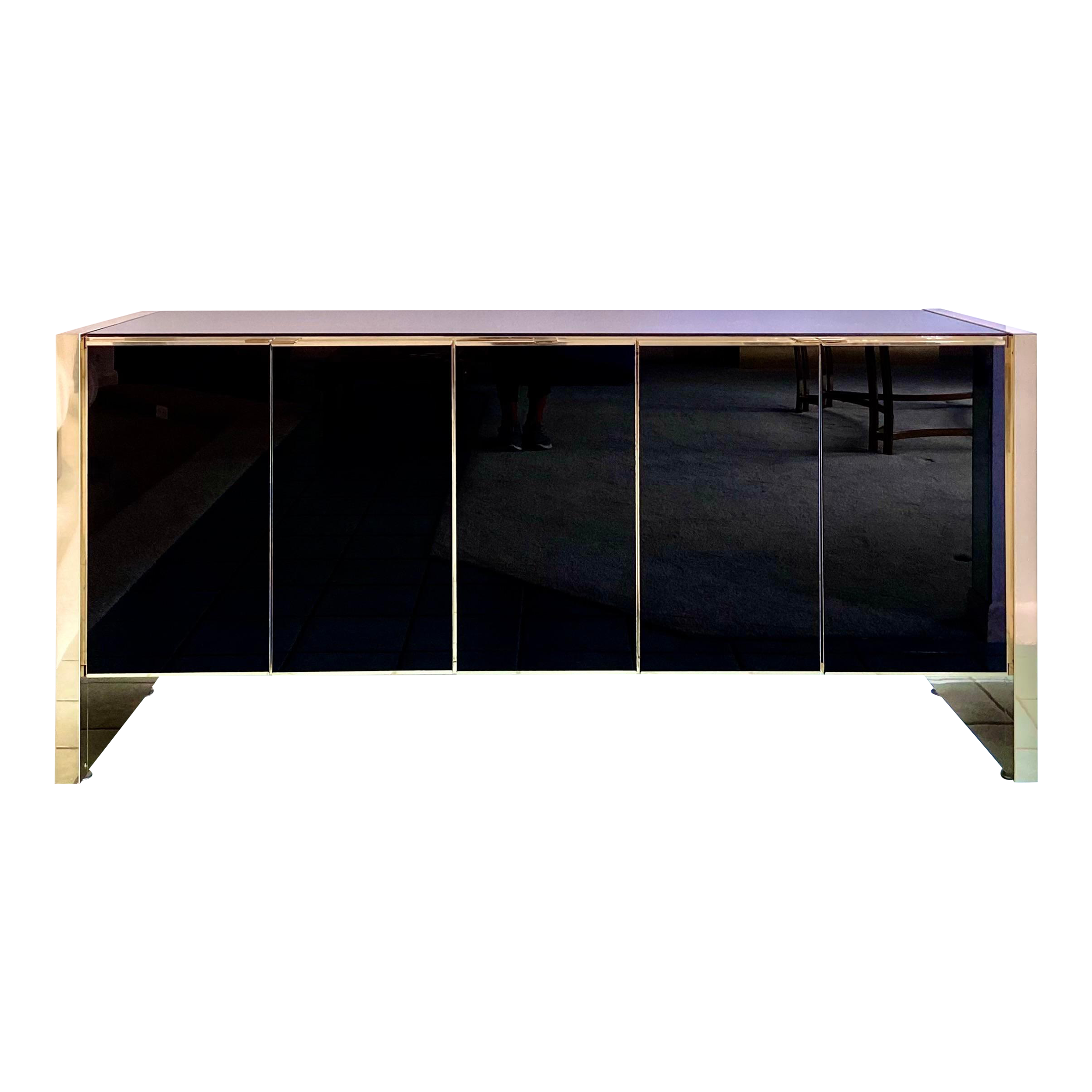 1960s Vintage Ello Black Glass & Gold Mirrored Credenza Chairish