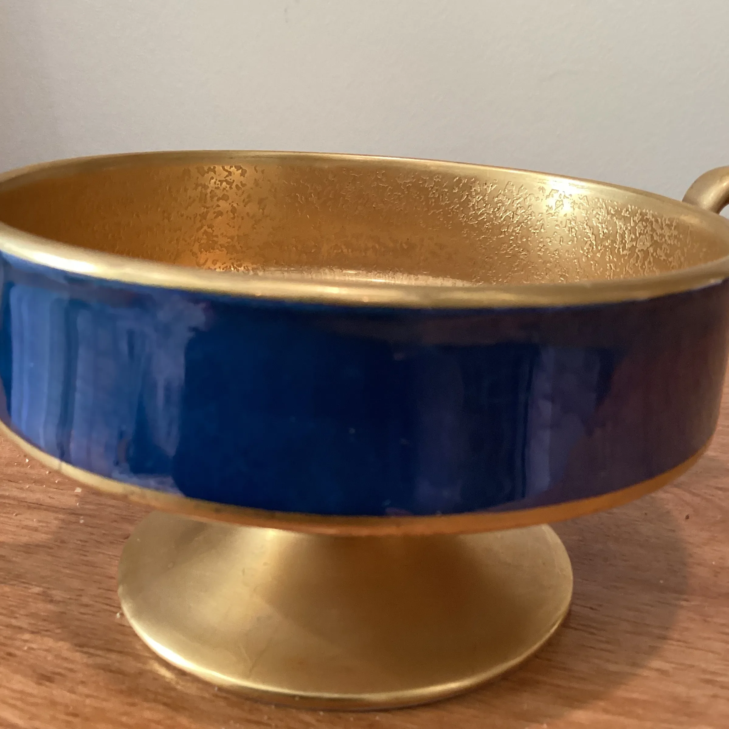 Vintage Gold and Blue Cobalt Enamel Bowl