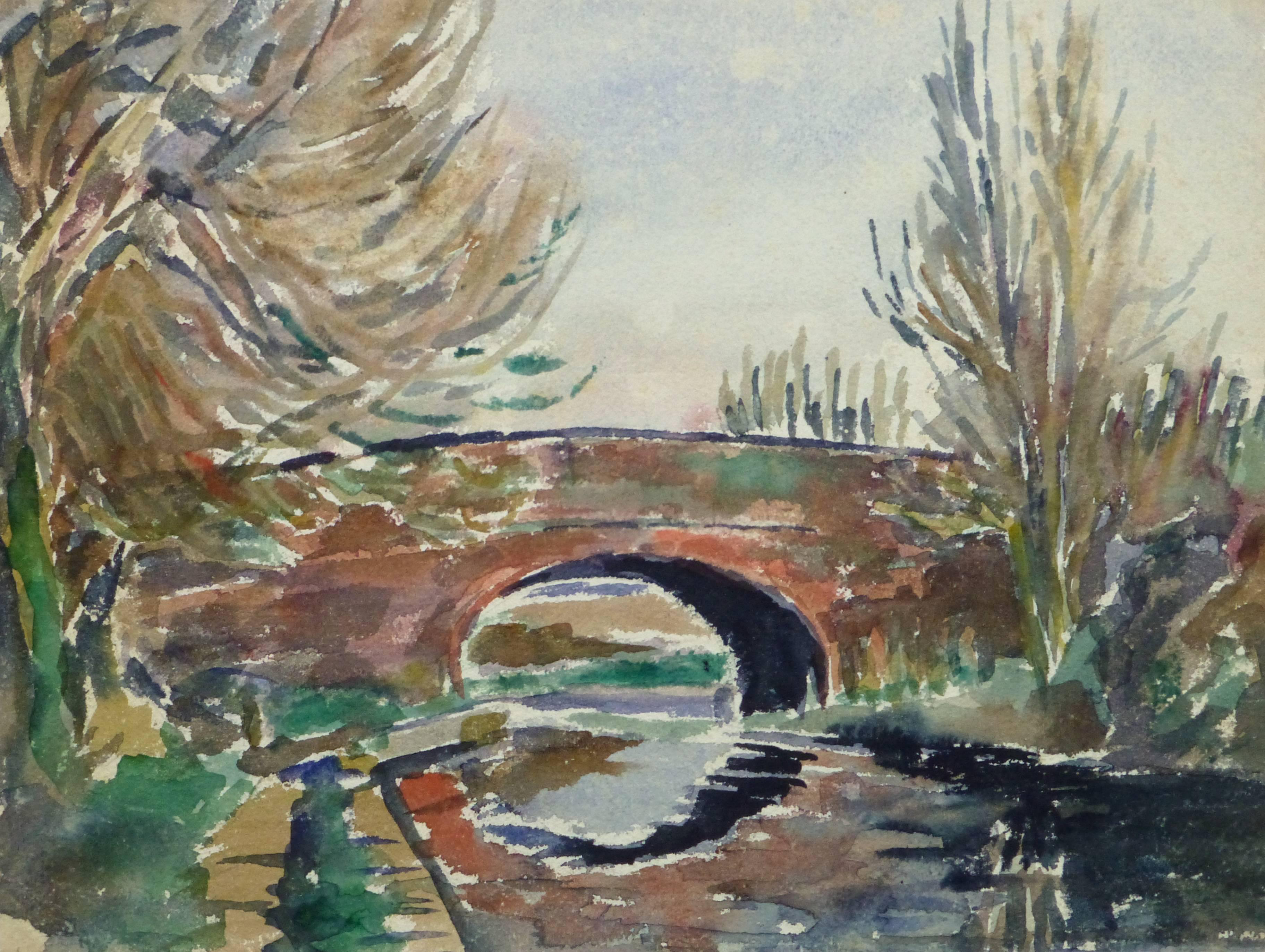 Tae Vintage Watercolor Landscape Stone Bridge Chairish