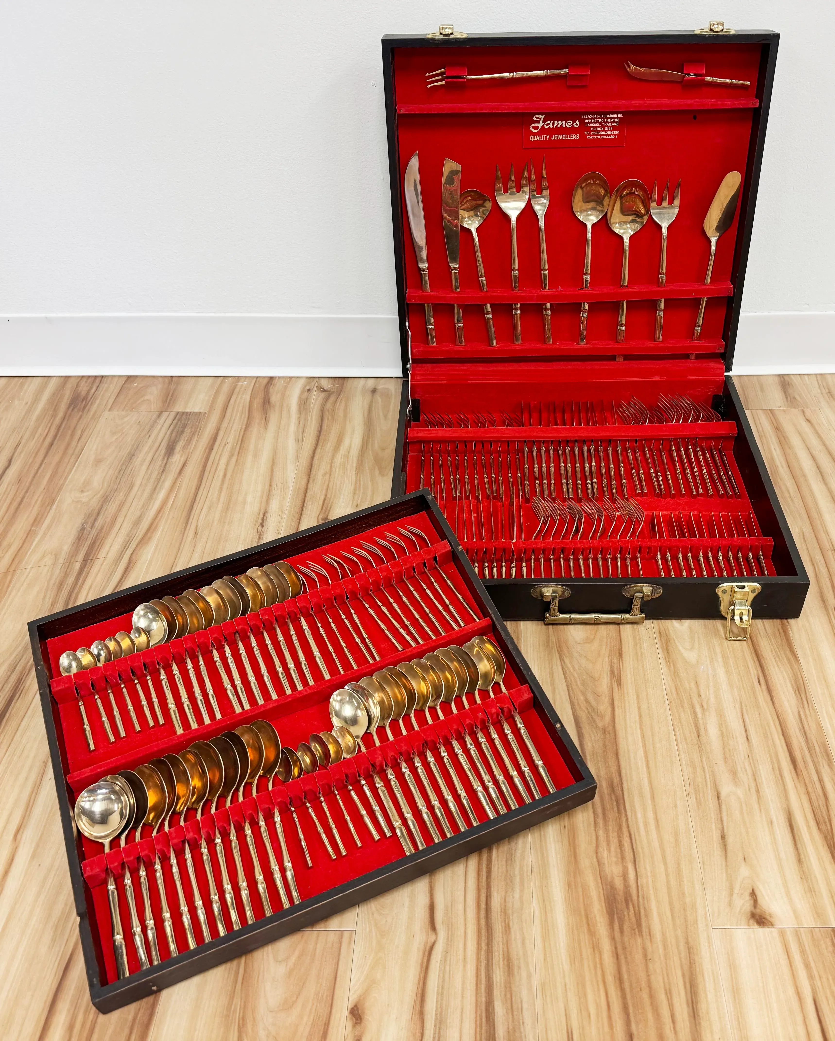 Vintage Faux Bamboo Nickelbronze Flatware, Set of 143 | Chairish