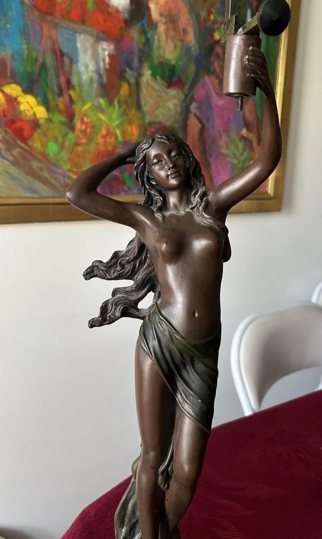 1960s Art Nouveau, Crosa Goddess of Time Pendulum Clock, Bronzed