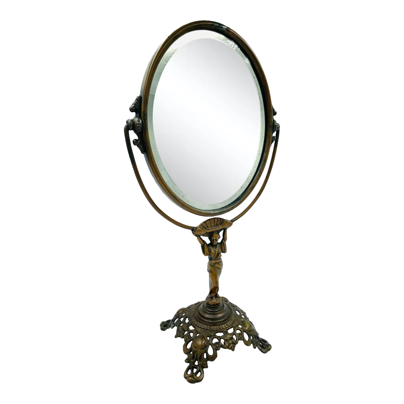 Early 1900s Golden Mfg. Co. Chicago Swivel AsianStyle Vanity Mirror
