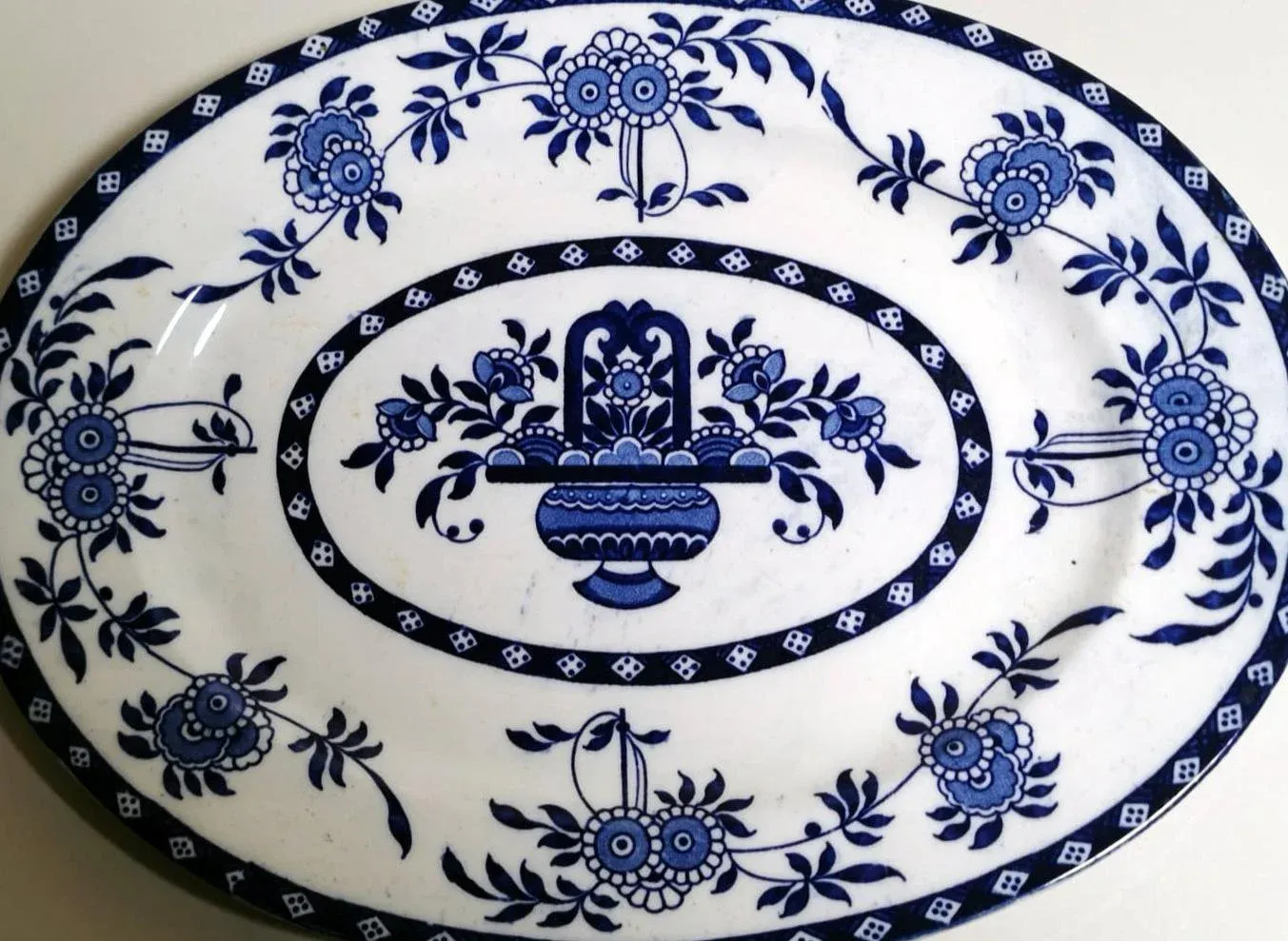Antique Staffordshire Potteries English Platter With Blue Transferware Decorations