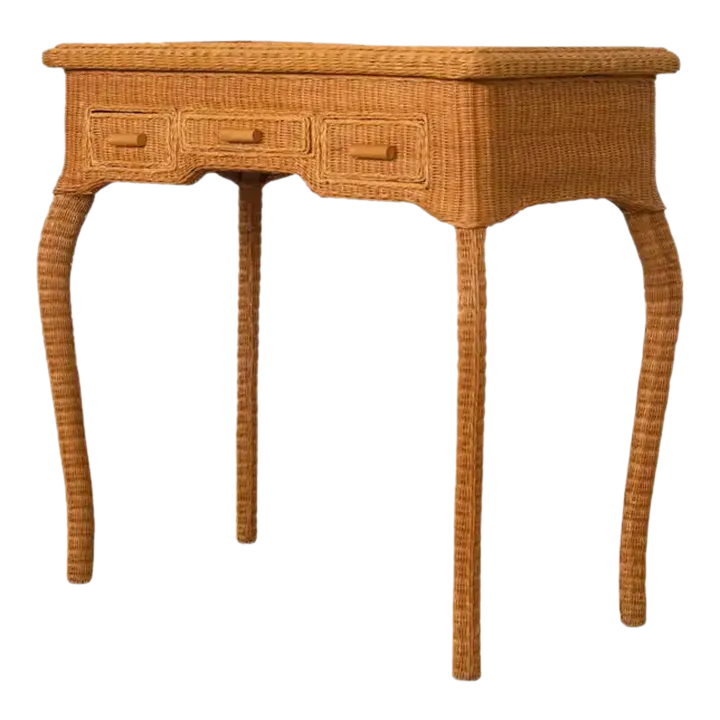 French Midcentury Organic Modern Wicker FlipTop Vanity Desk Chairish