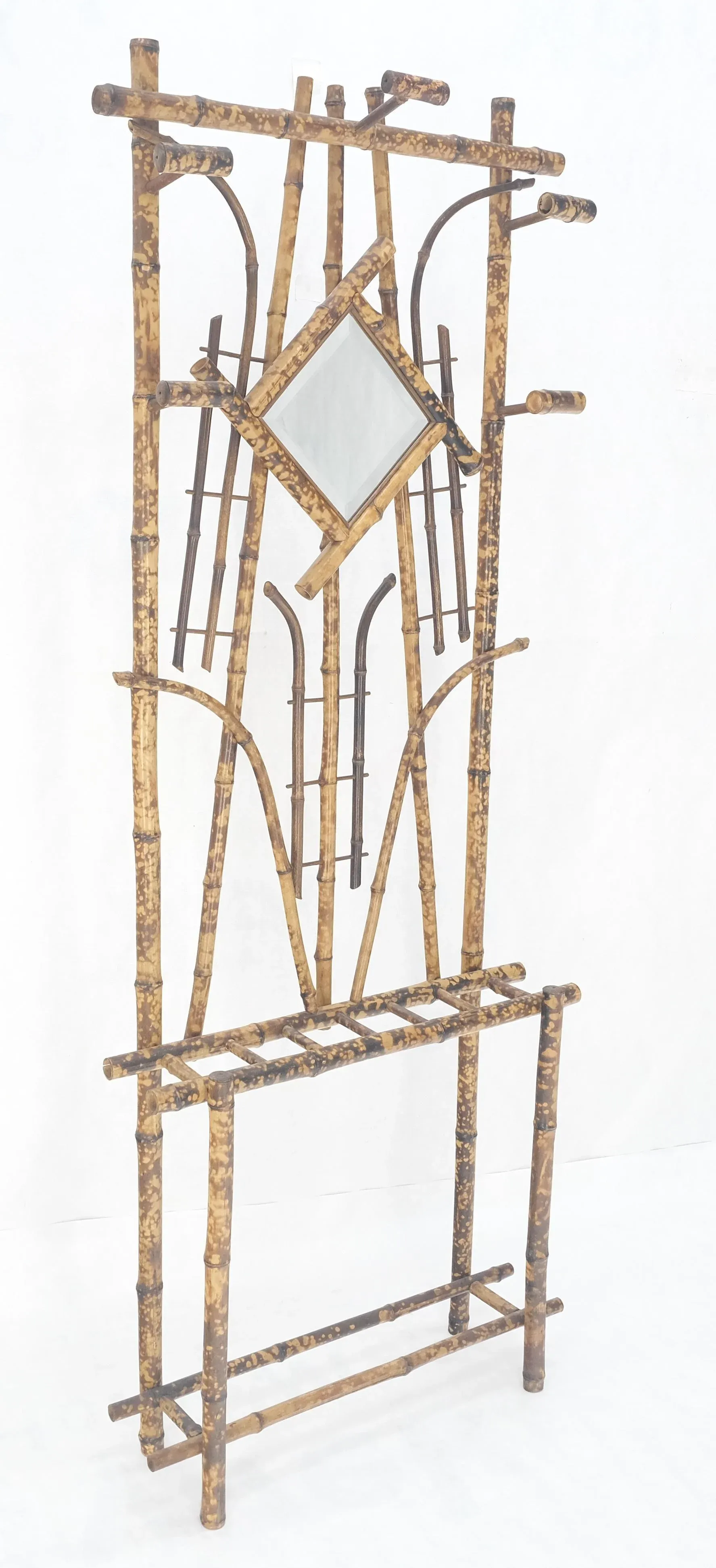 Burnt Bamboo Decorative Wall Coat Rack Mirror Umbrella Stand