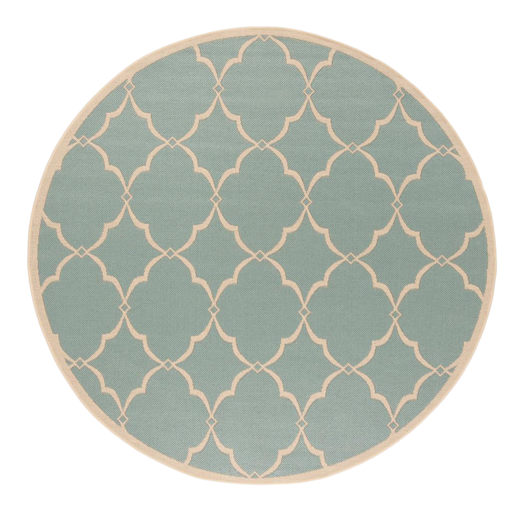 *Seaside Indoor Outdoor Rug Aqua & Cream 6'7" Round Chairish