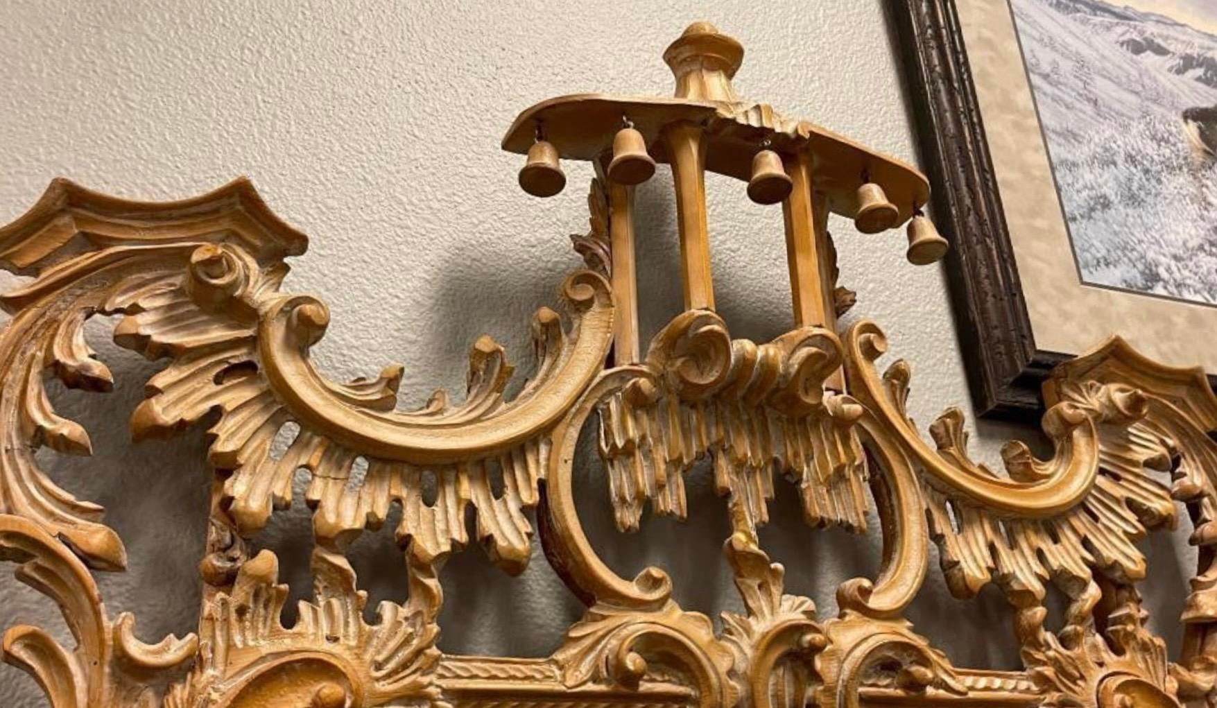 1970s Italian Chinese Chippendale Style Cerused Carved Wood Pagoda