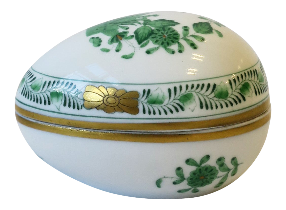 Herend Green and Gold Porcelain EggShaped Jewelry Box Chairish