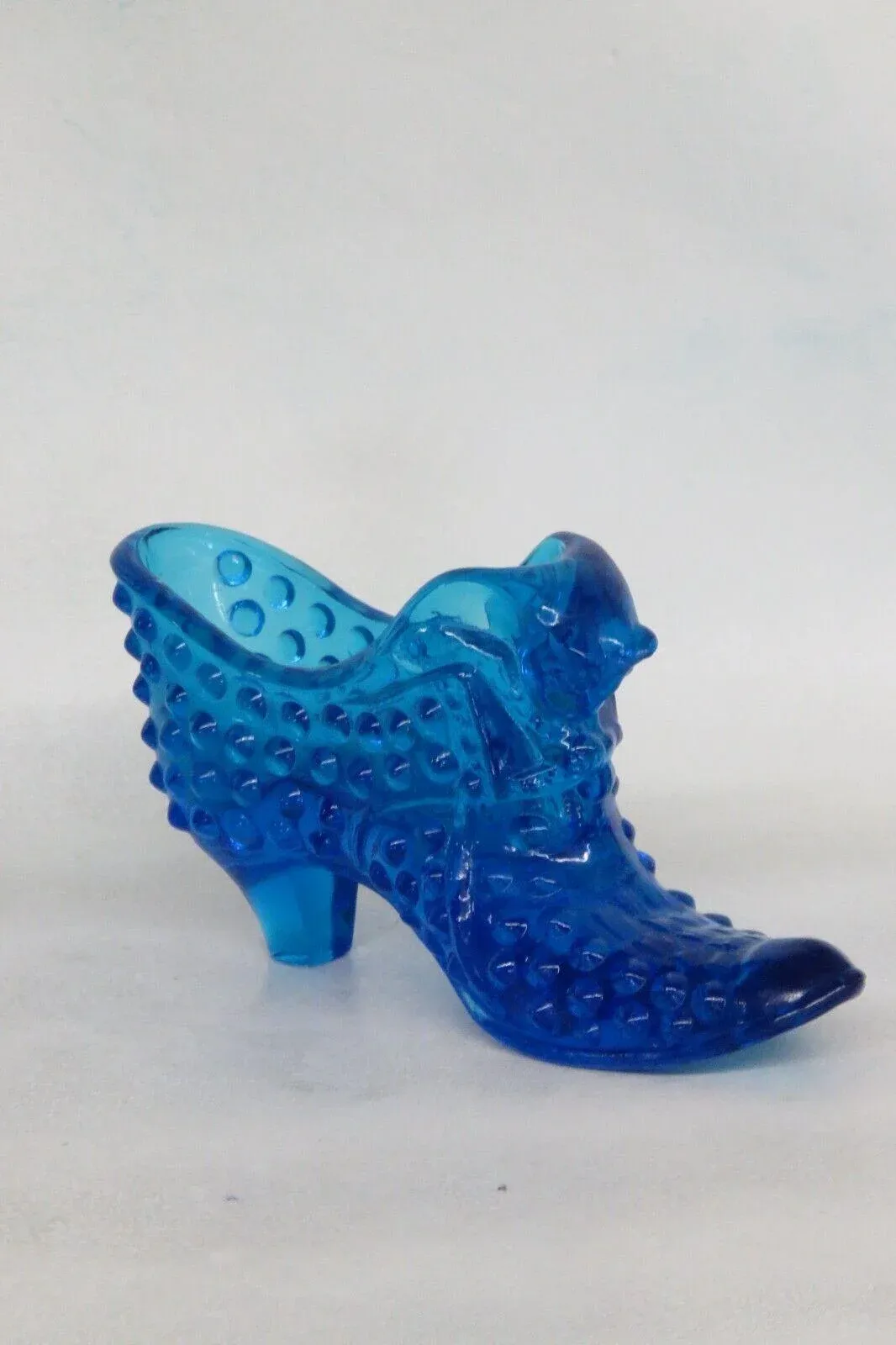 Fenton Blue Hobnail Cat Head Victorian Glass Slipper Shoe