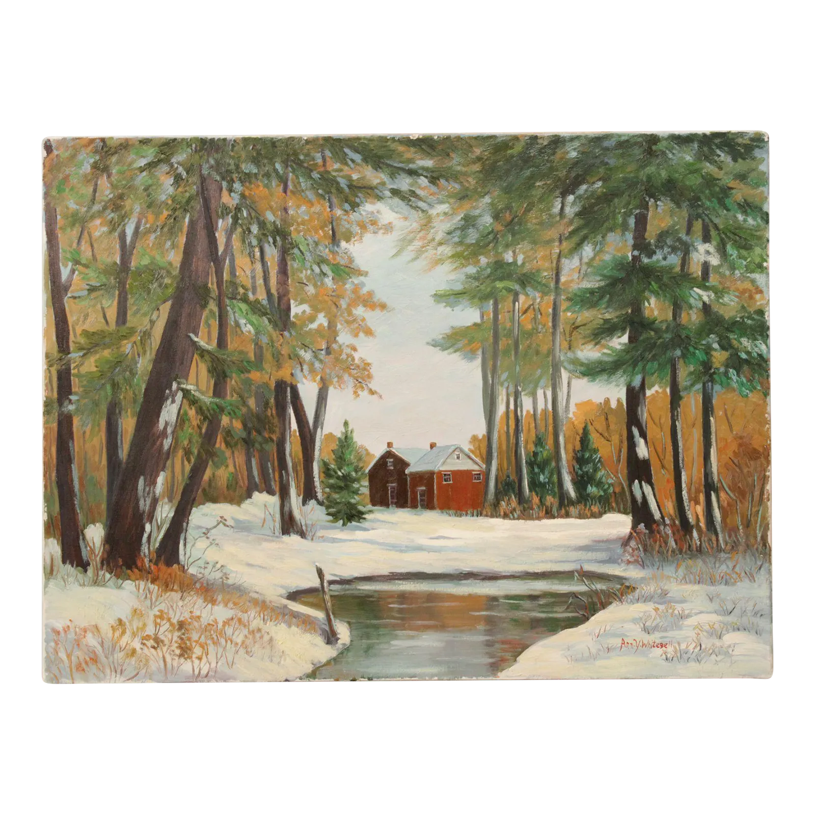 1980s \'Winter Reflections\' Original Oil Painting by Ann Yost Whitesell