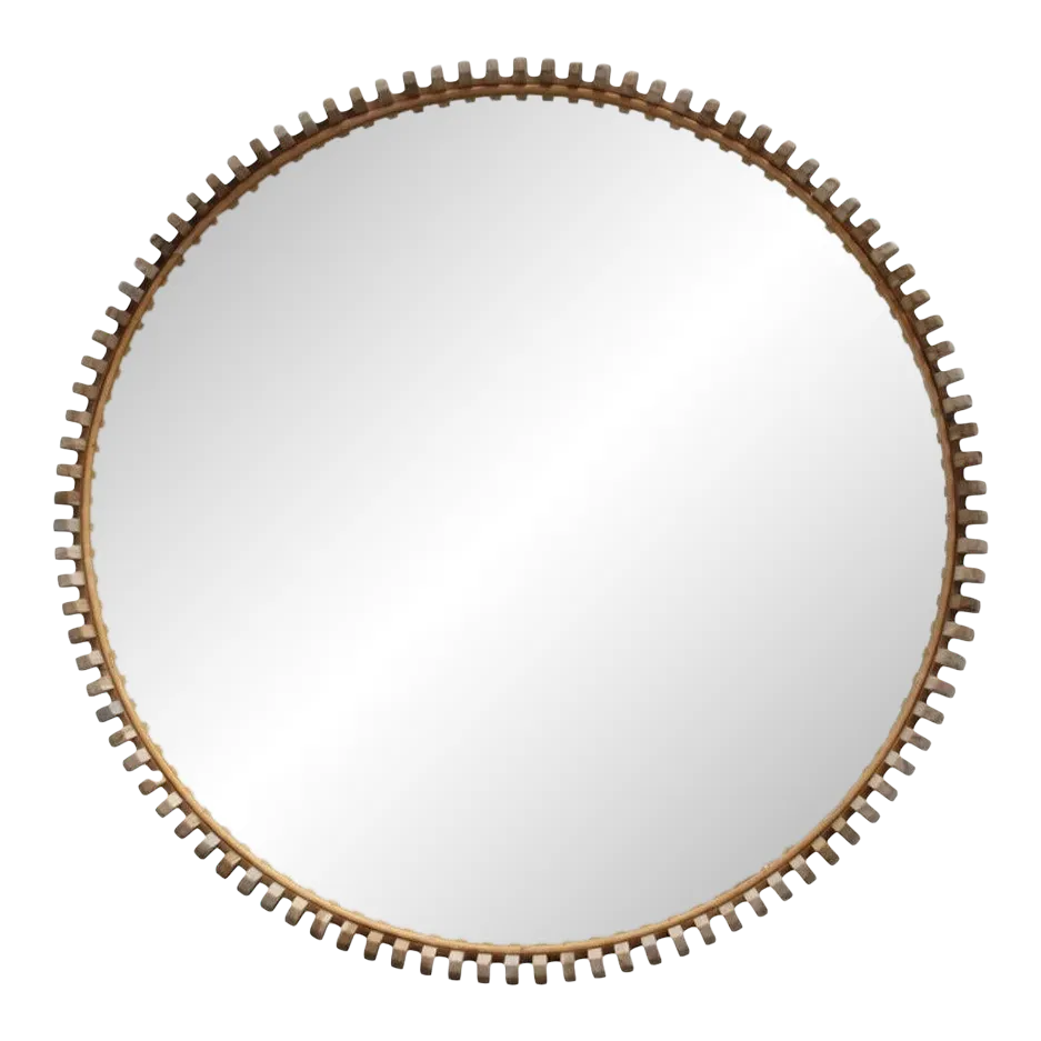 Alder Natural Teak Wood Round Wall Mirror Chairish