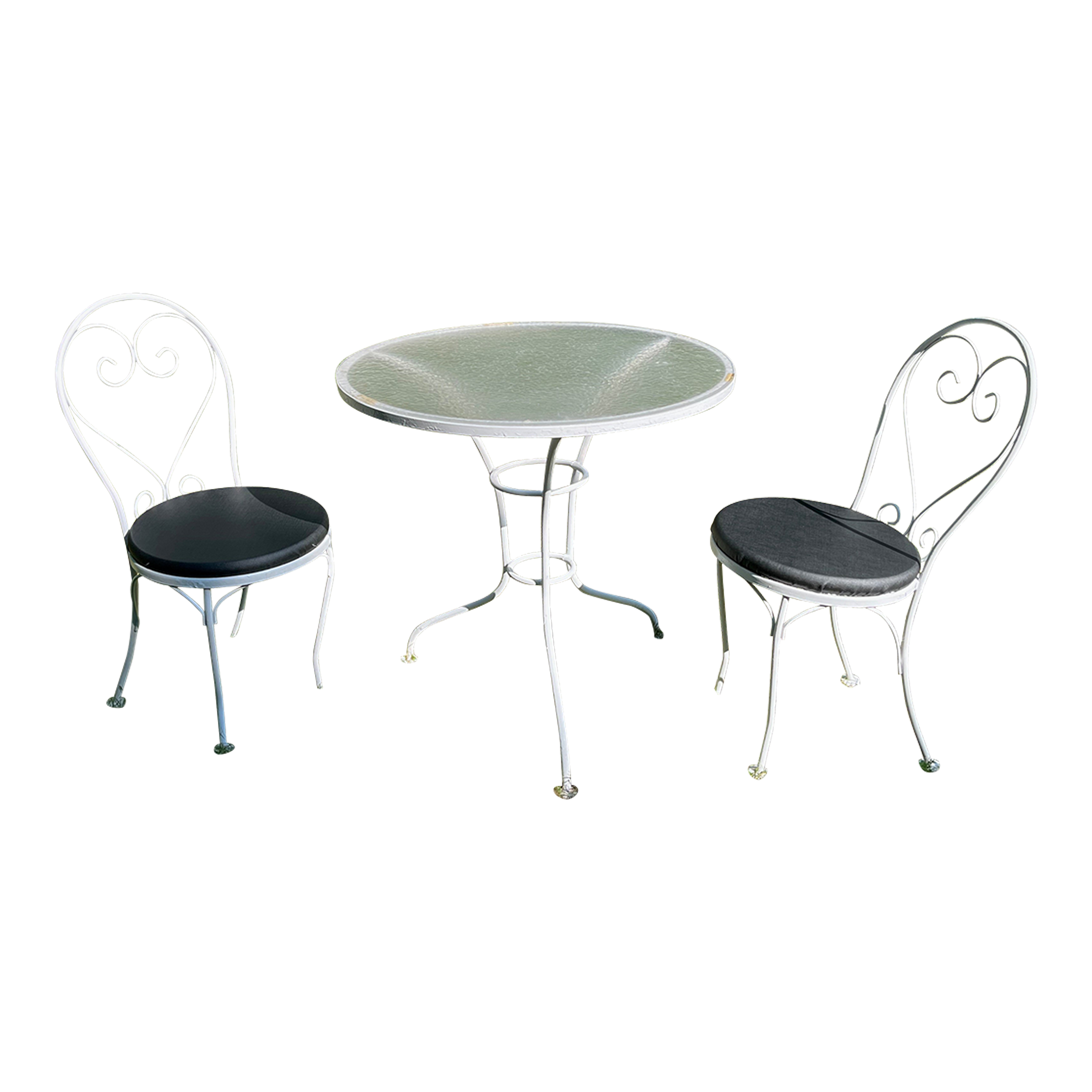Vintage Wrought Iron Bistro Table & 2 Chairs With Scrolled Design ...