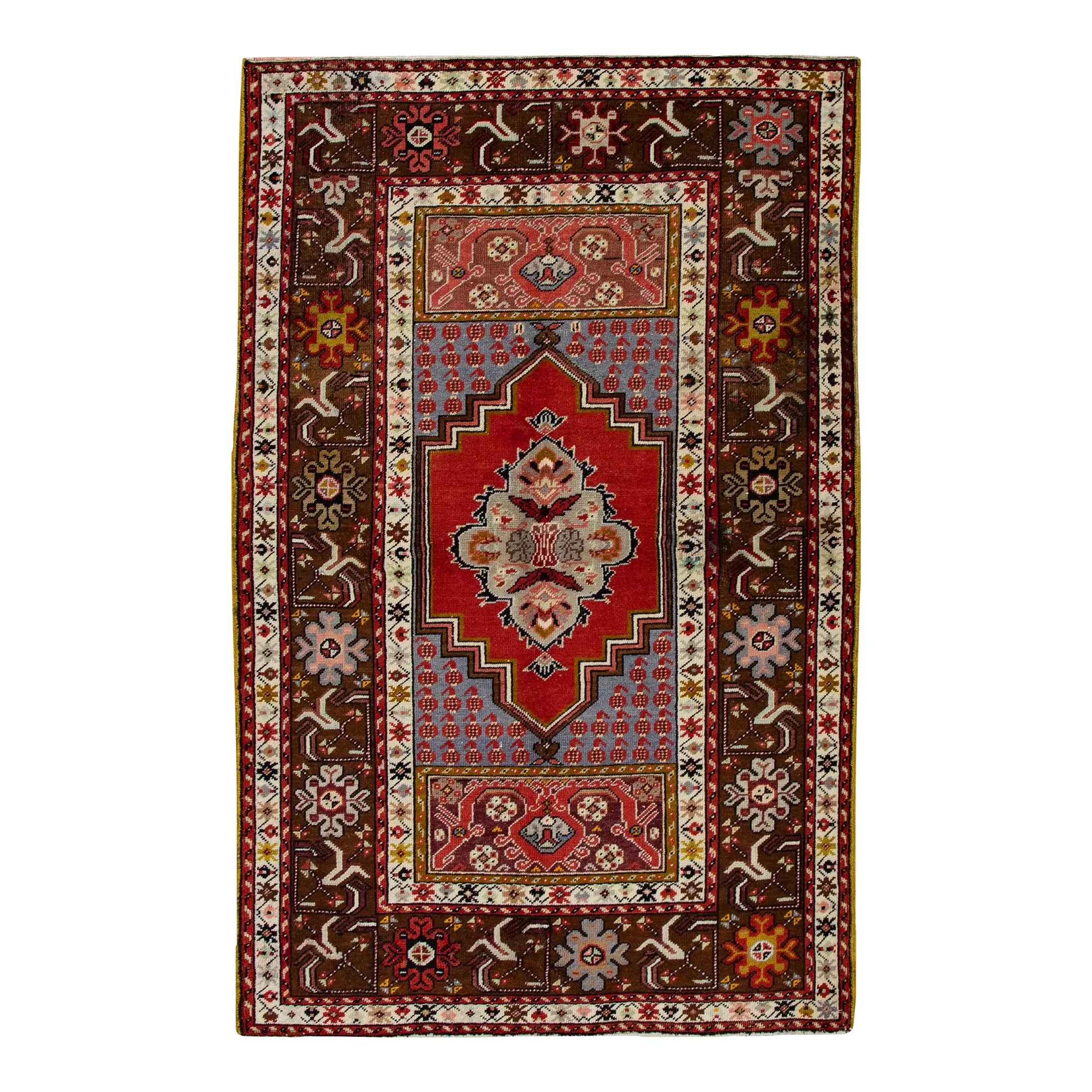 120×208 &quot;kiki&amp;rara&quot; ViNTAGE TURKiSH RUG 4'2 X 8'2 Oushak Rug Coral Pink, Yellow and Blue Vintage