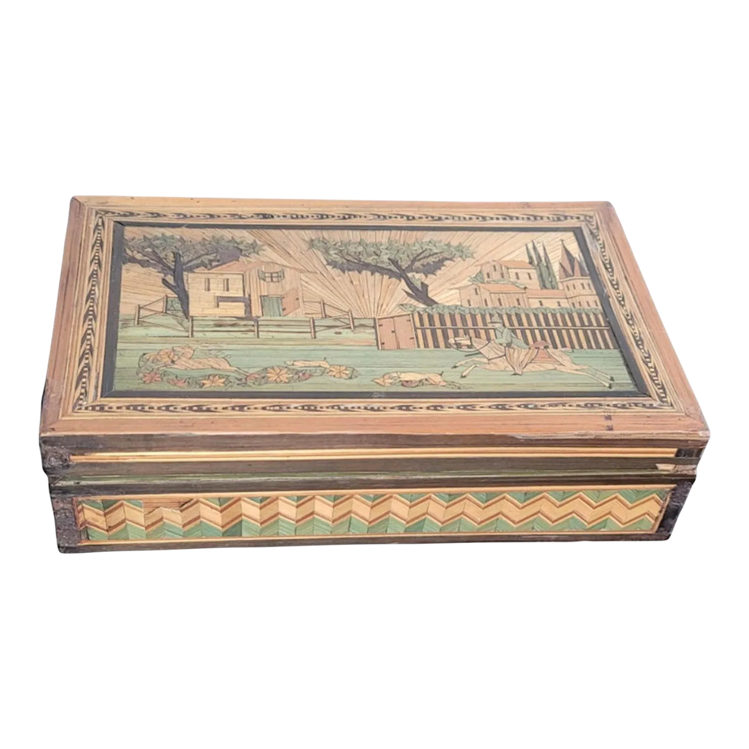 Scarce 18th/19th Century French Provincial Straw Marquetry Sewing Box