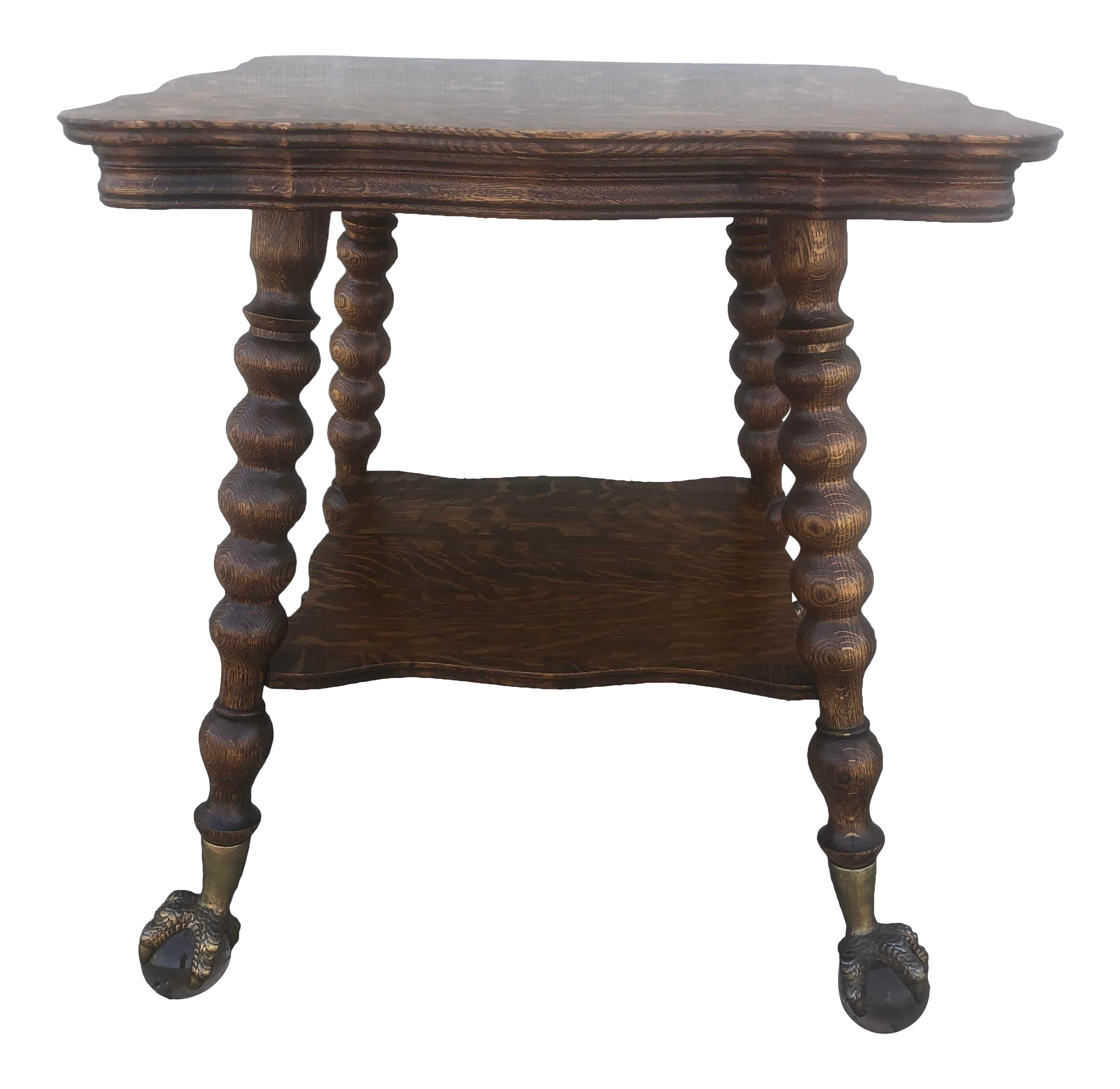 Antique Tiger Oak Parlor Side Table With Brass Claw Feet Chairish