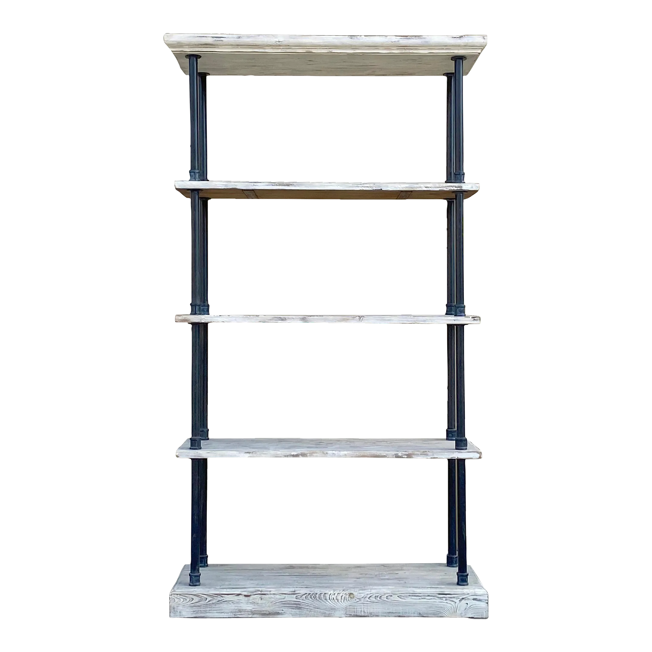 Iron Bars Wash White Wood Shelves Industrial Bookcase Display