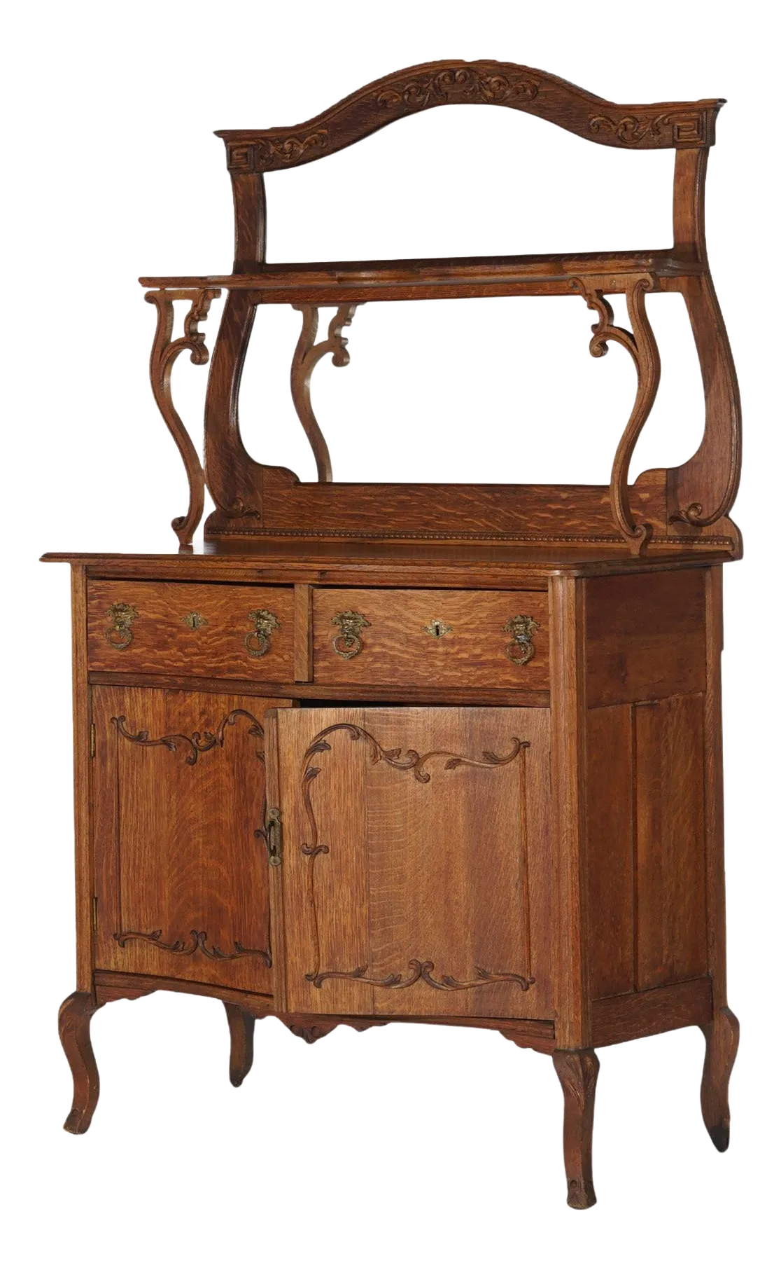 Antique RJ Horner School Carved Oak Swell Front & Mirrored Server