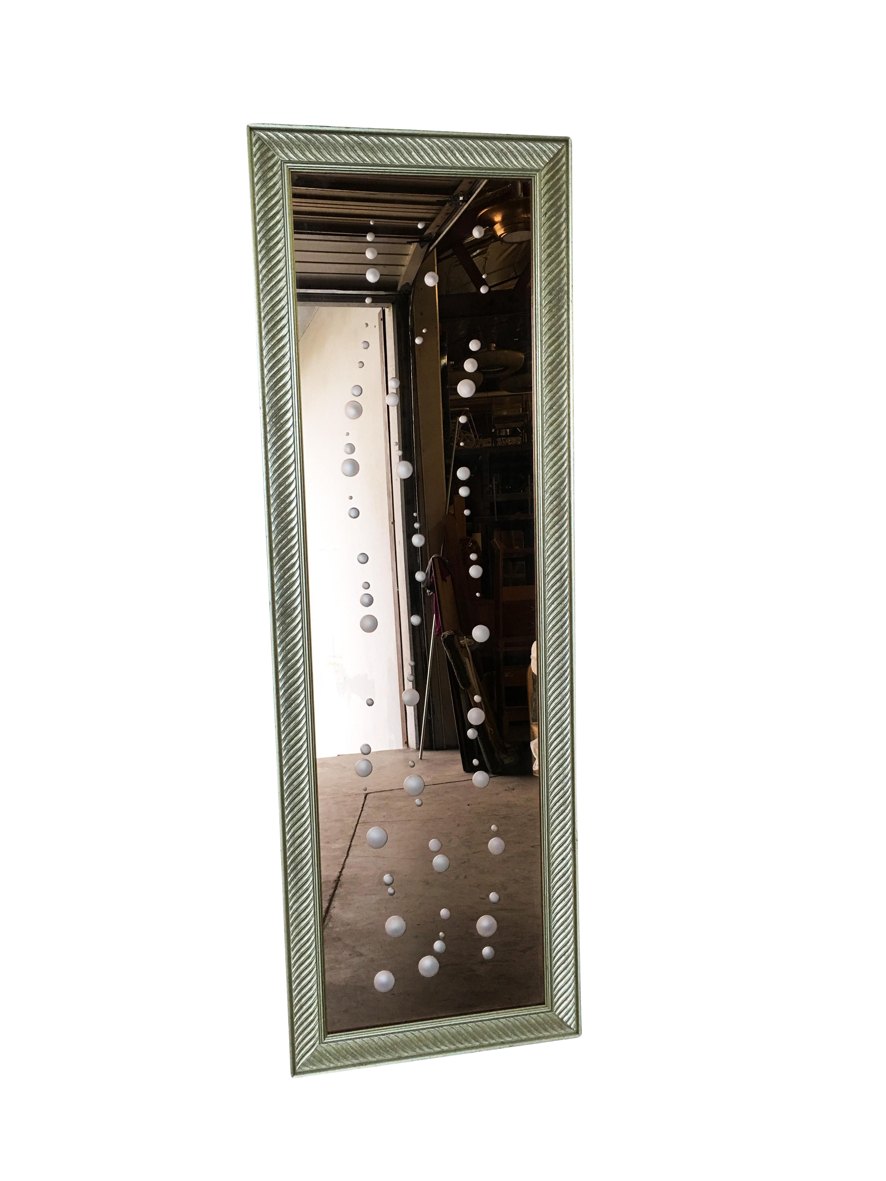 Regency Venetian Peach Glass Bubbles Floor Mirror Circa 1960