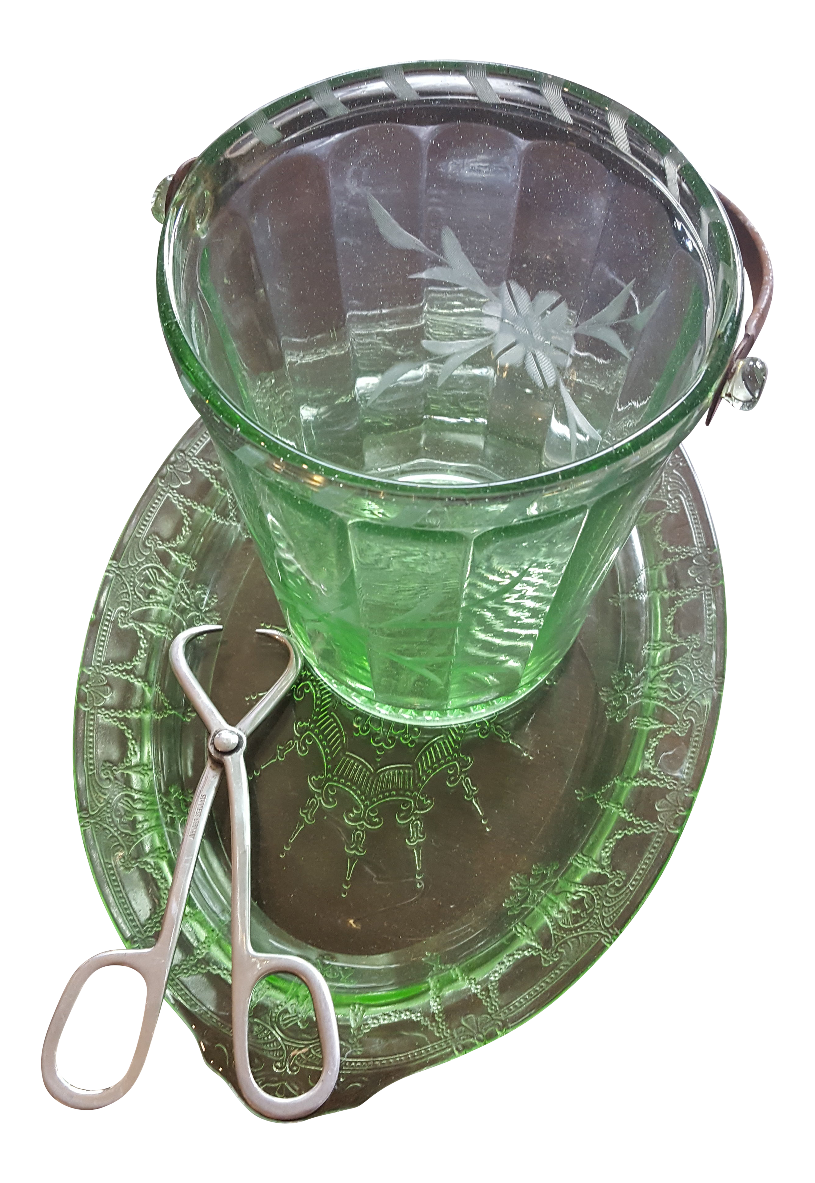 glass ice bucket with tongs
