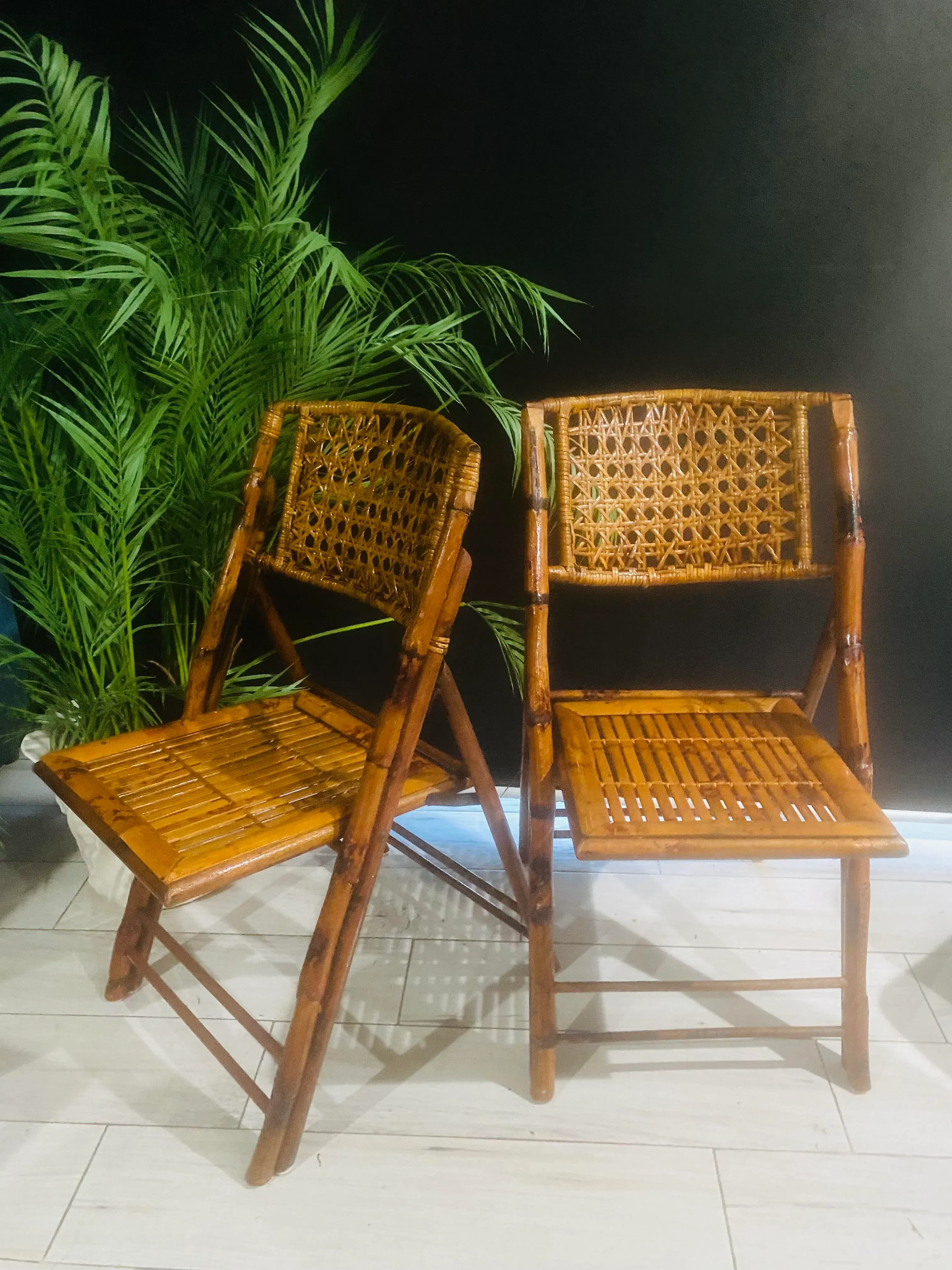 Mid 20th Century Pair of Vintage Folding Bamboo Chairs