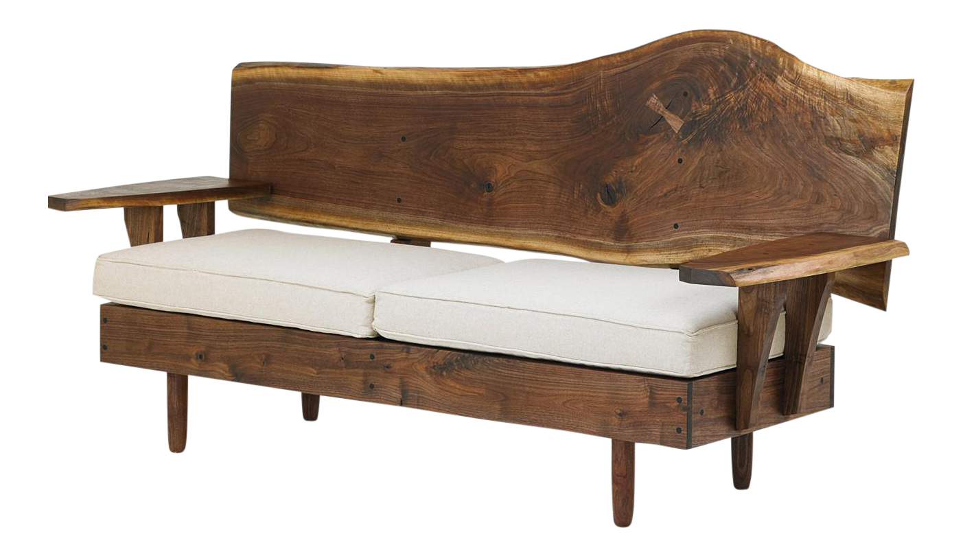 Nakashima Style Live Edge Walnut Ebony Accented Sofa Chairish