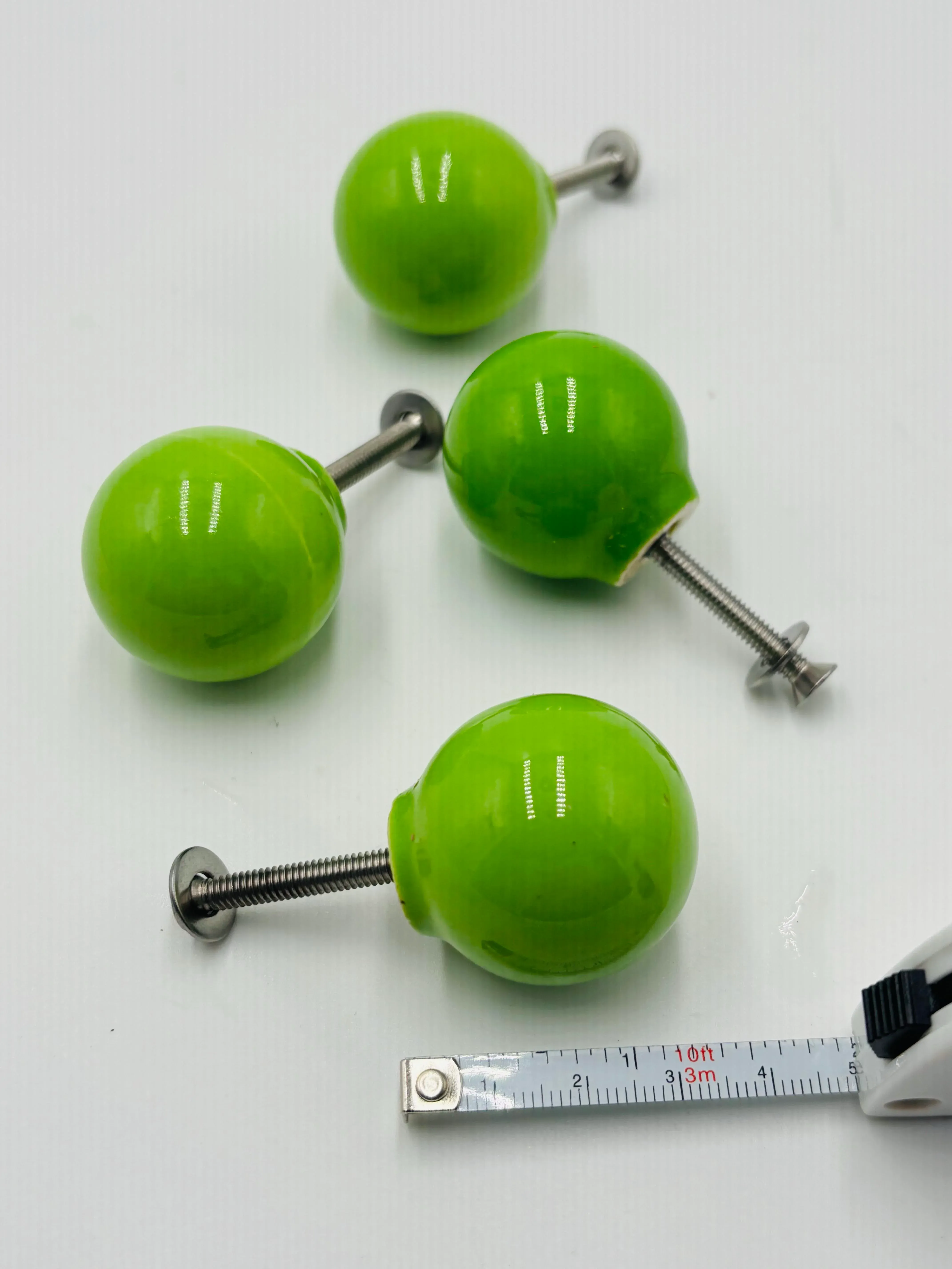 Vintage Mid Century Modern Ceramic Lime Green Knob Hardware Set - Set of 4