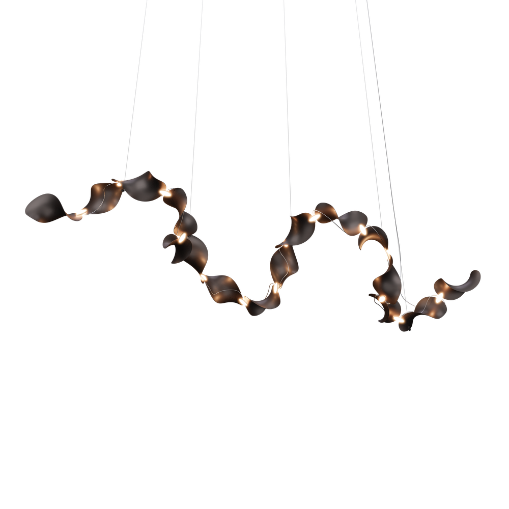 Dune 16 Curve Chandelier with Shades in Dark Bronze Metallic Tone by Daniel Becker for Moss Objects