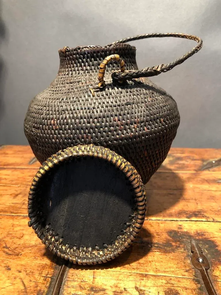 14’ TrampolineEarly 20th Century Vintage Filipino Ifugao Ulbong Rice Basket Hand Woven Bamboo