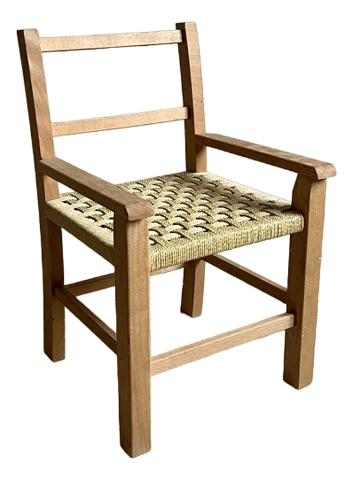 Mid-Century Scandinavian Childrens Chair with Woven Rope Seat, 1970s