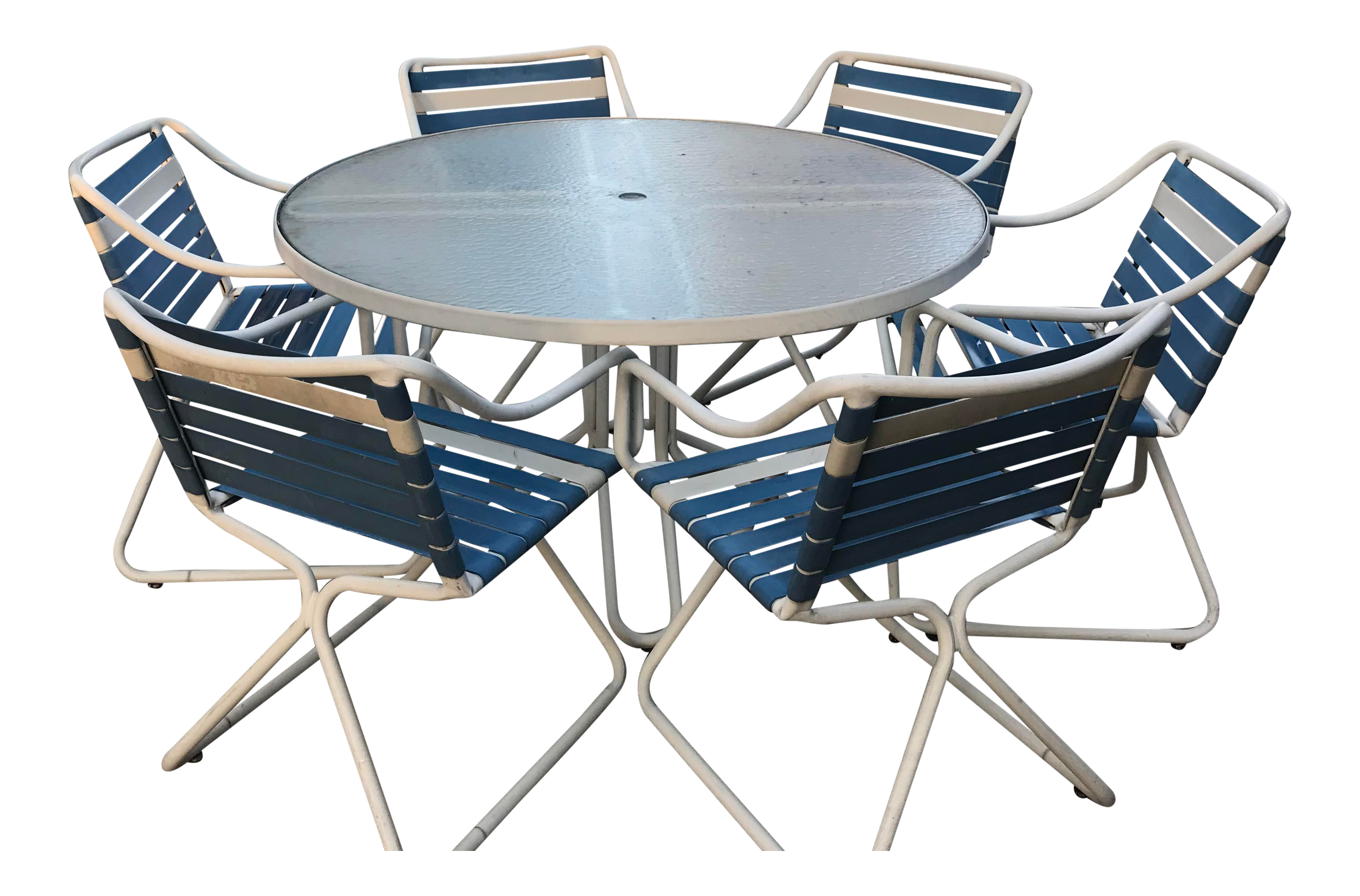 Vintage Brown Jordan Patio Table Chairs And Umbrella Stand 8 Pieces Chairish