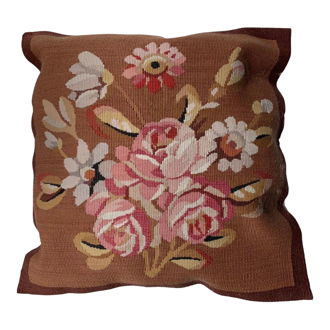 French Provincial Floral Needlepoint Square Pillow Chairish