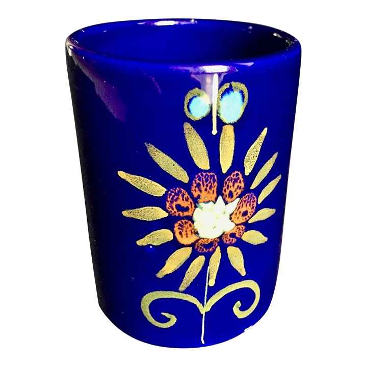 Mid 20th Century Italian Hand Painted Indigo Blue Ceramic Vase Chairish