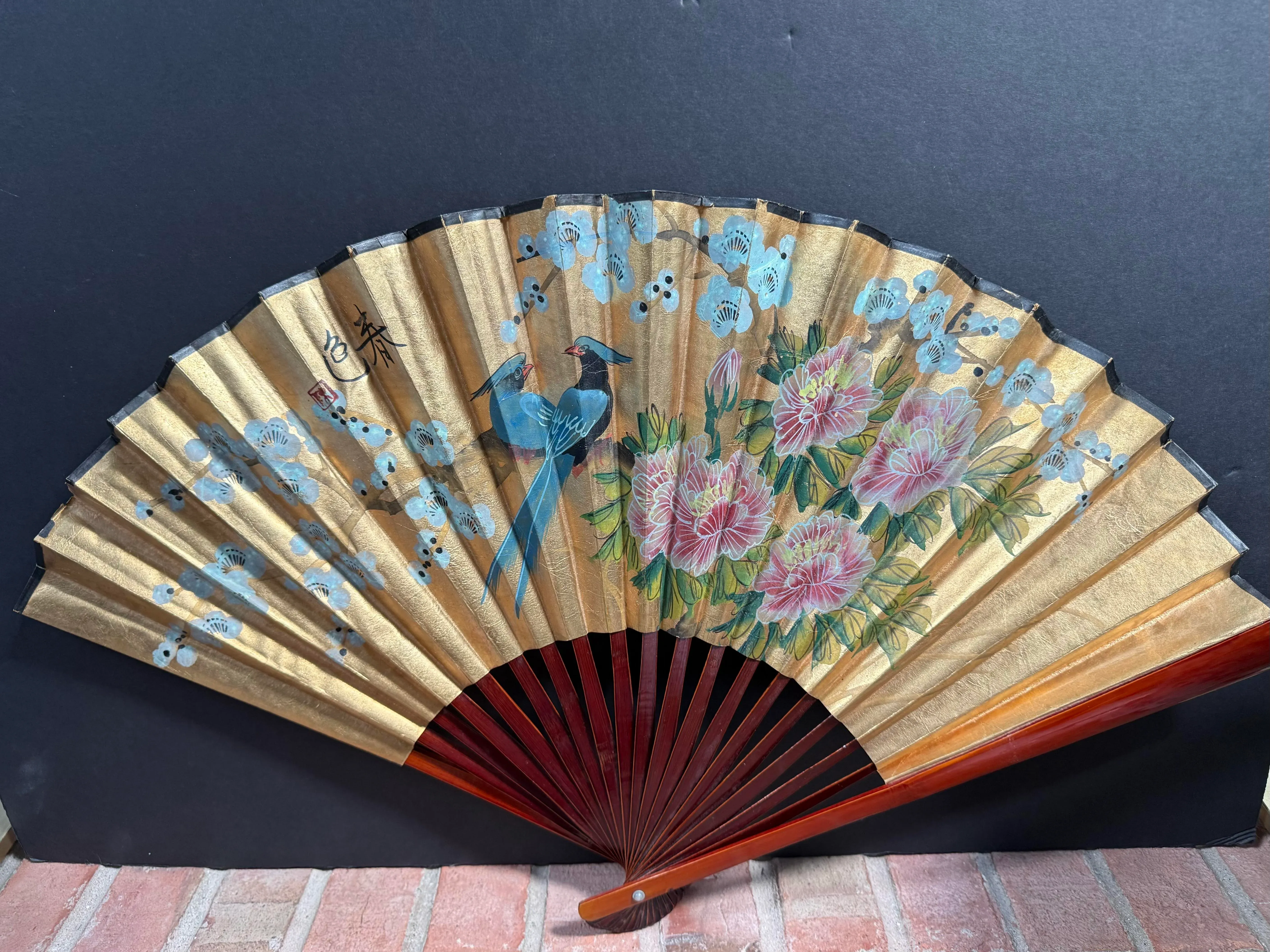Vintage Chinese Hand Painted Paper Wall Fan, image size:5635x4226