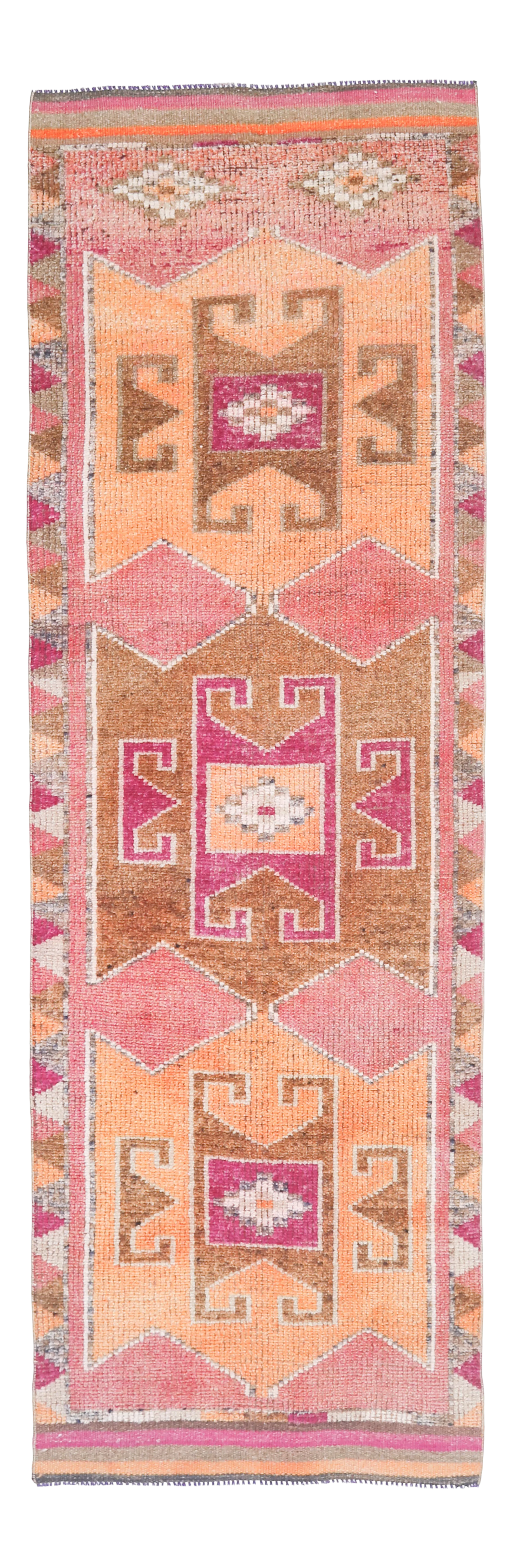 Vintage Turkish Hand-Knotted Wool Cotton Pink Runner