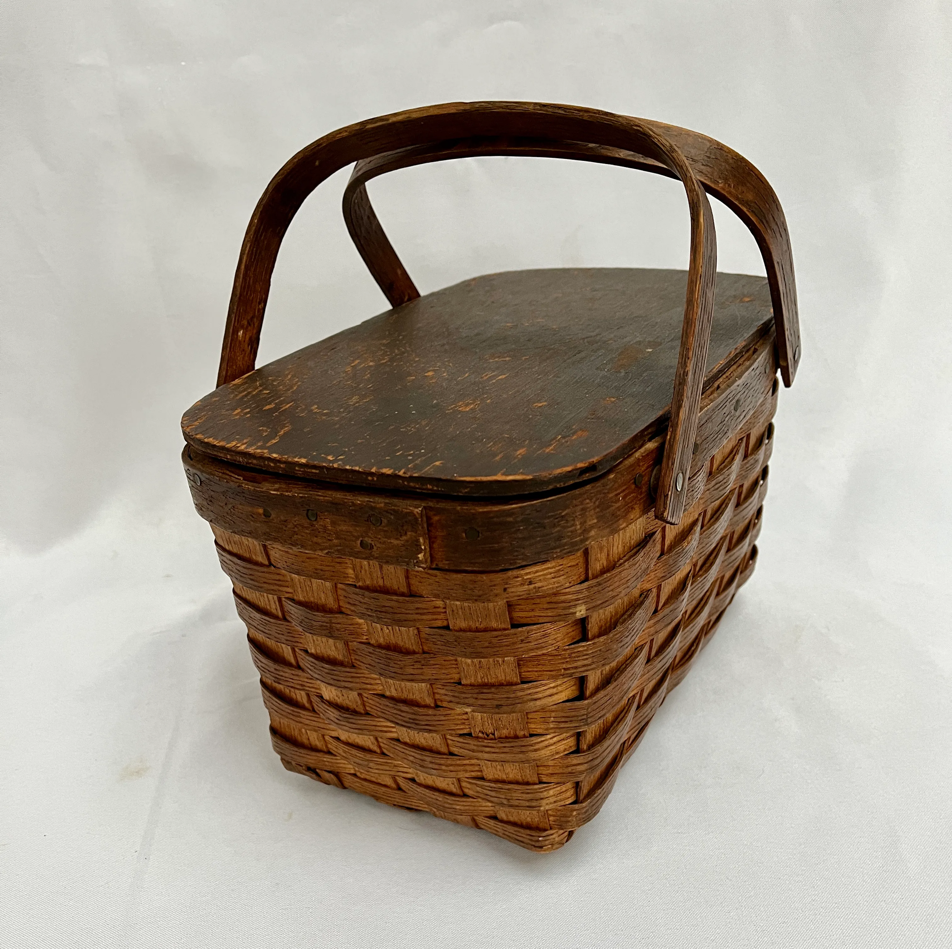 Vintage Peterboro Woven Splint Wood Picnic Basket | Chairish