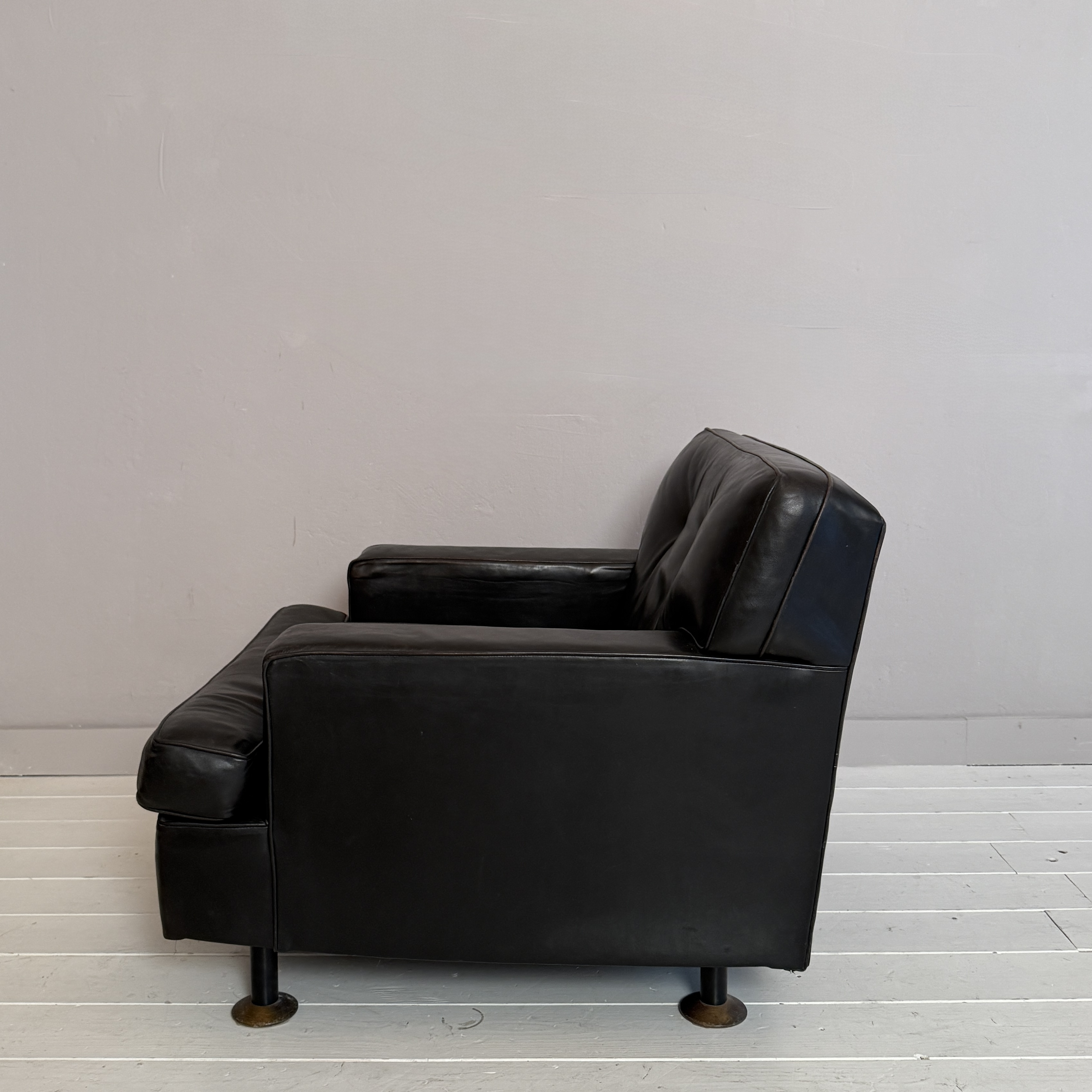 Square Armchair in Dark Brown Leather by Marco Zanuso for Arflex, 1960s