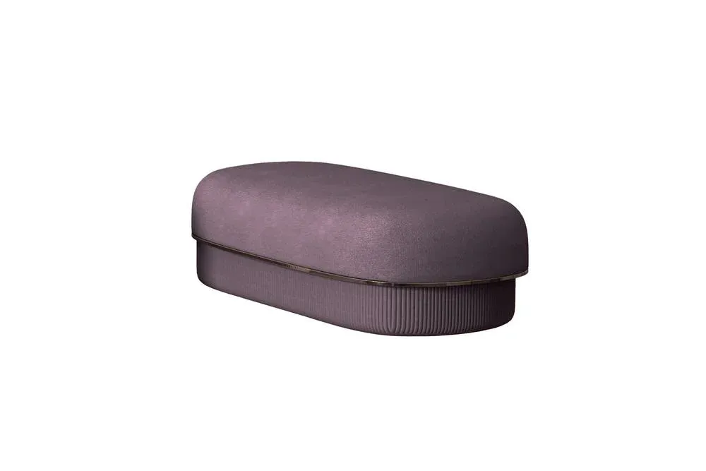 Modern Gentle Big Pouf in Purple Fabric and Bronze Metal by Javier Gomez